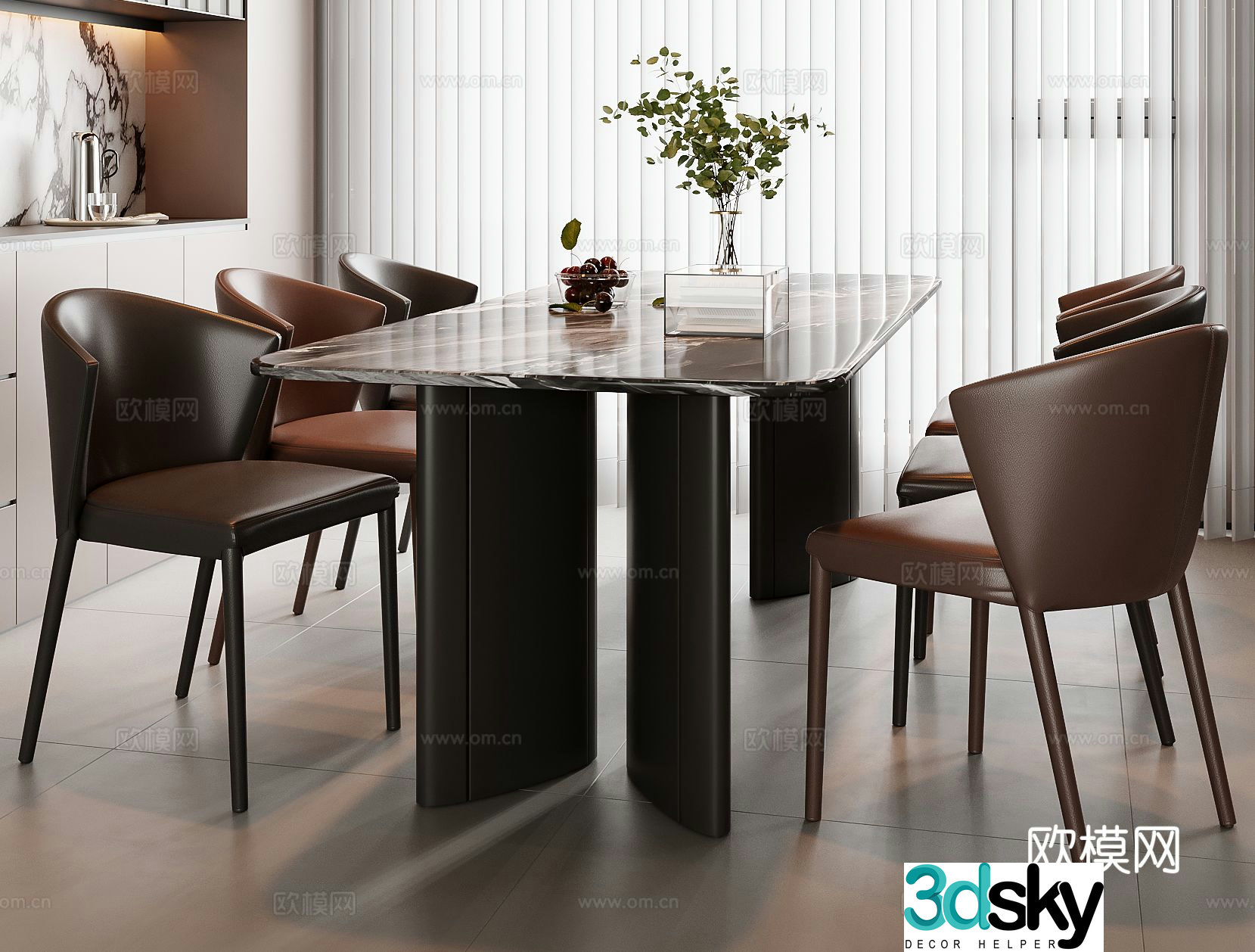 Italian dining table and chairs 3d model