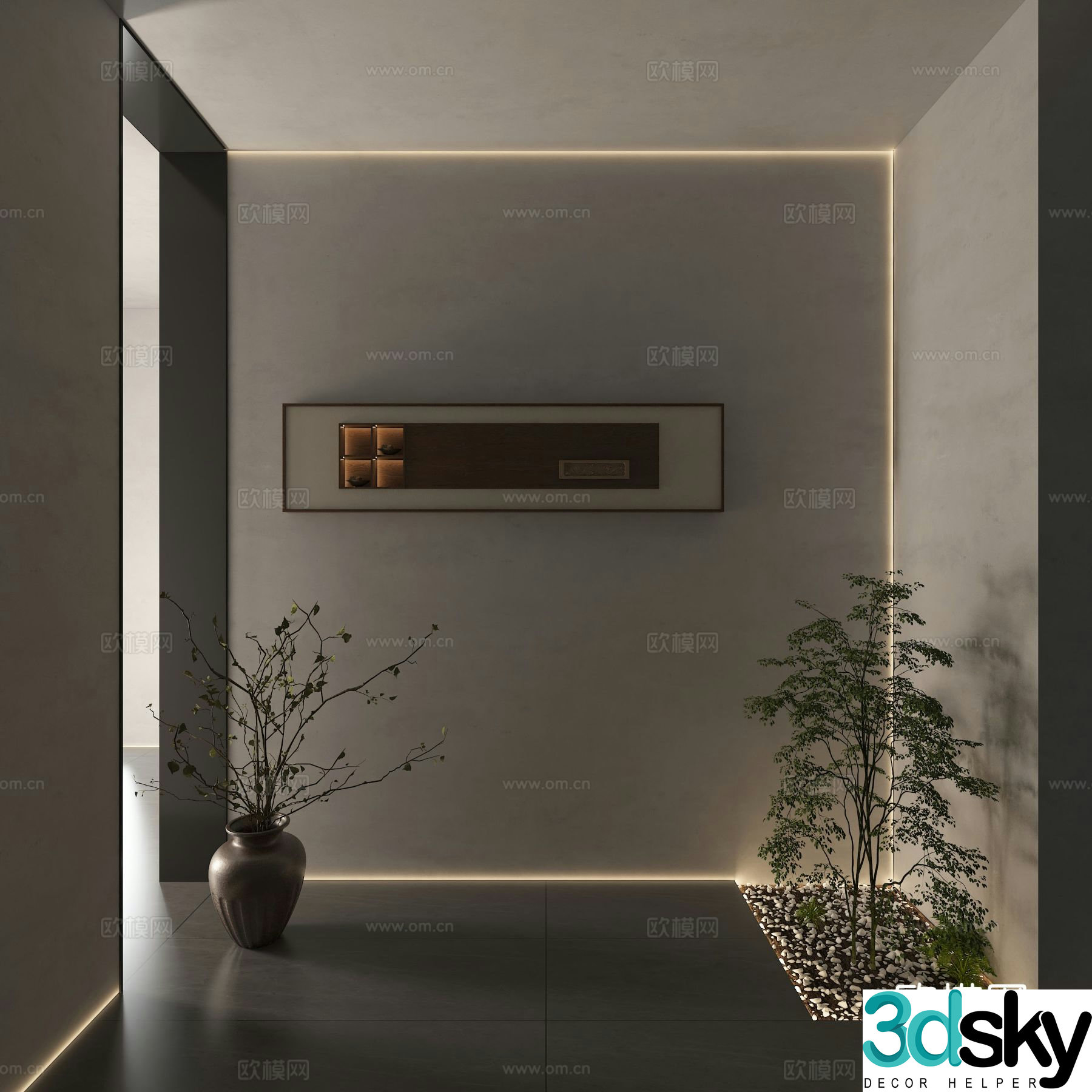 New Chinese style entrance aisle entrance wall 3D model
