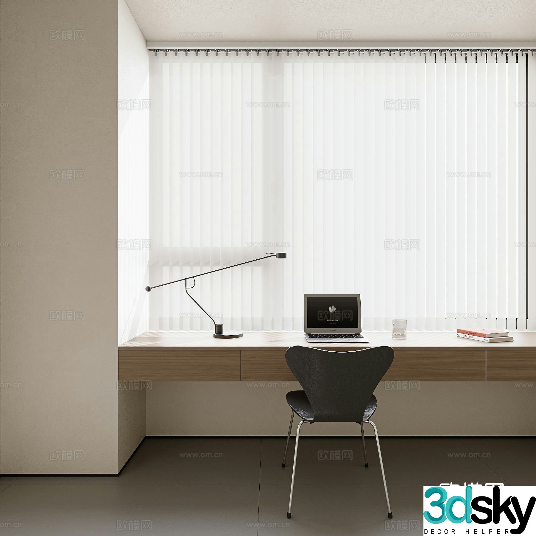 modern desk desk 3d model