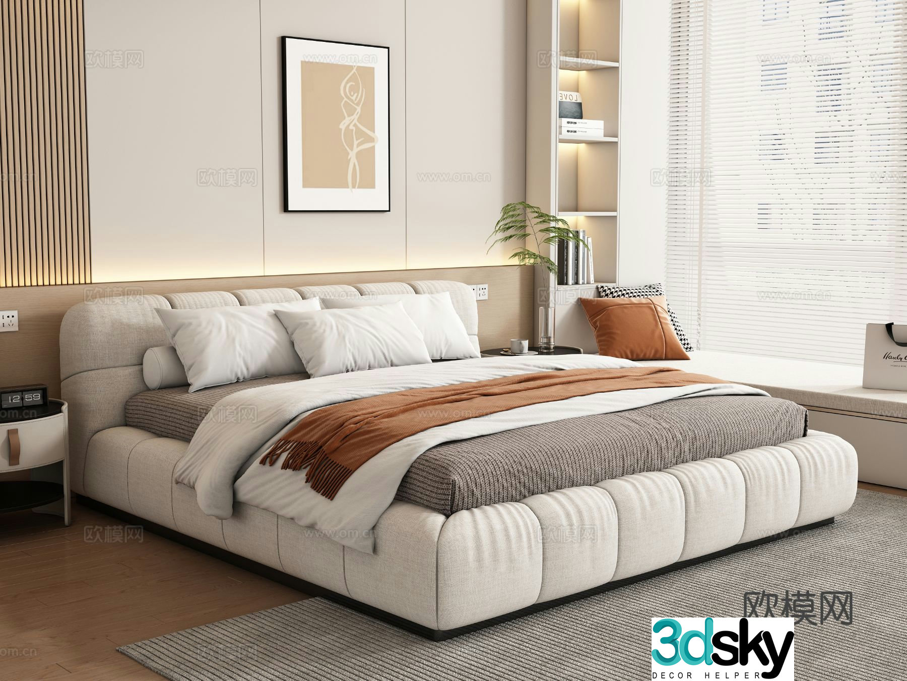 Modern double bed 3d model