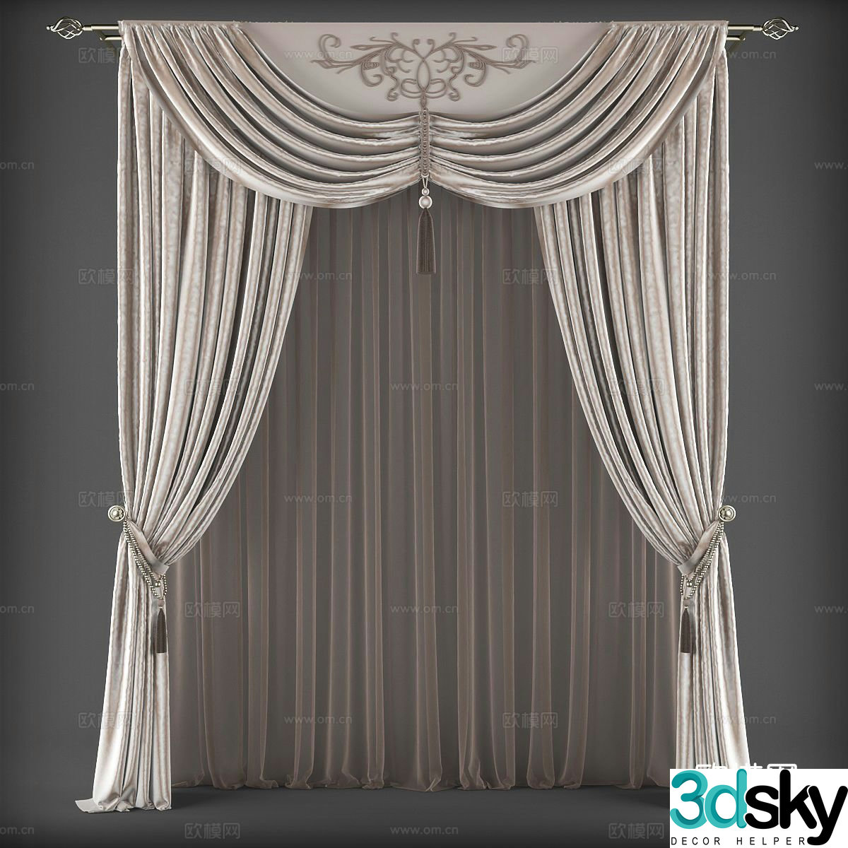 European style curtains 3d model