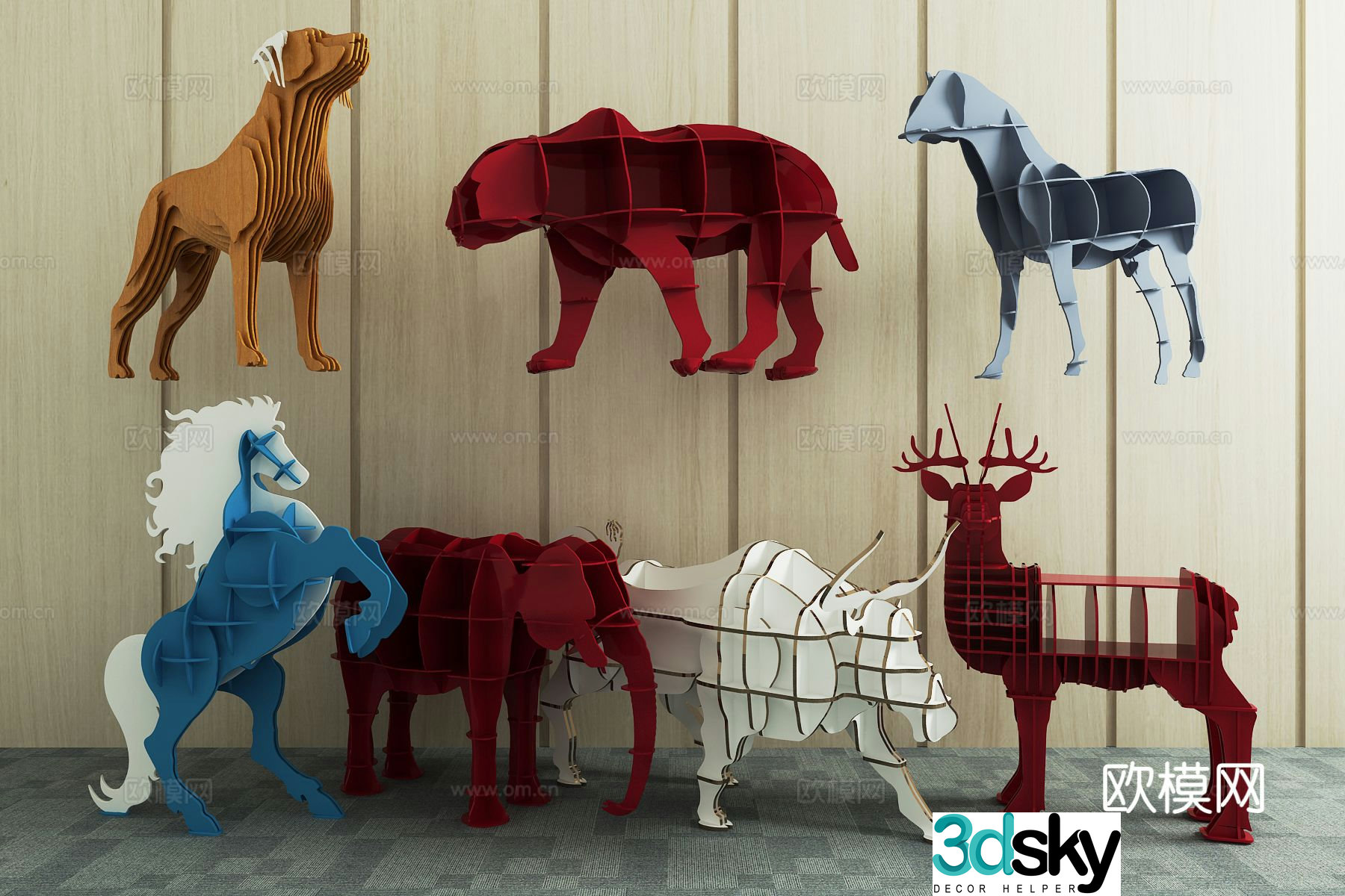 Modern creative decorative cabinet animal decorative shelf 3d model