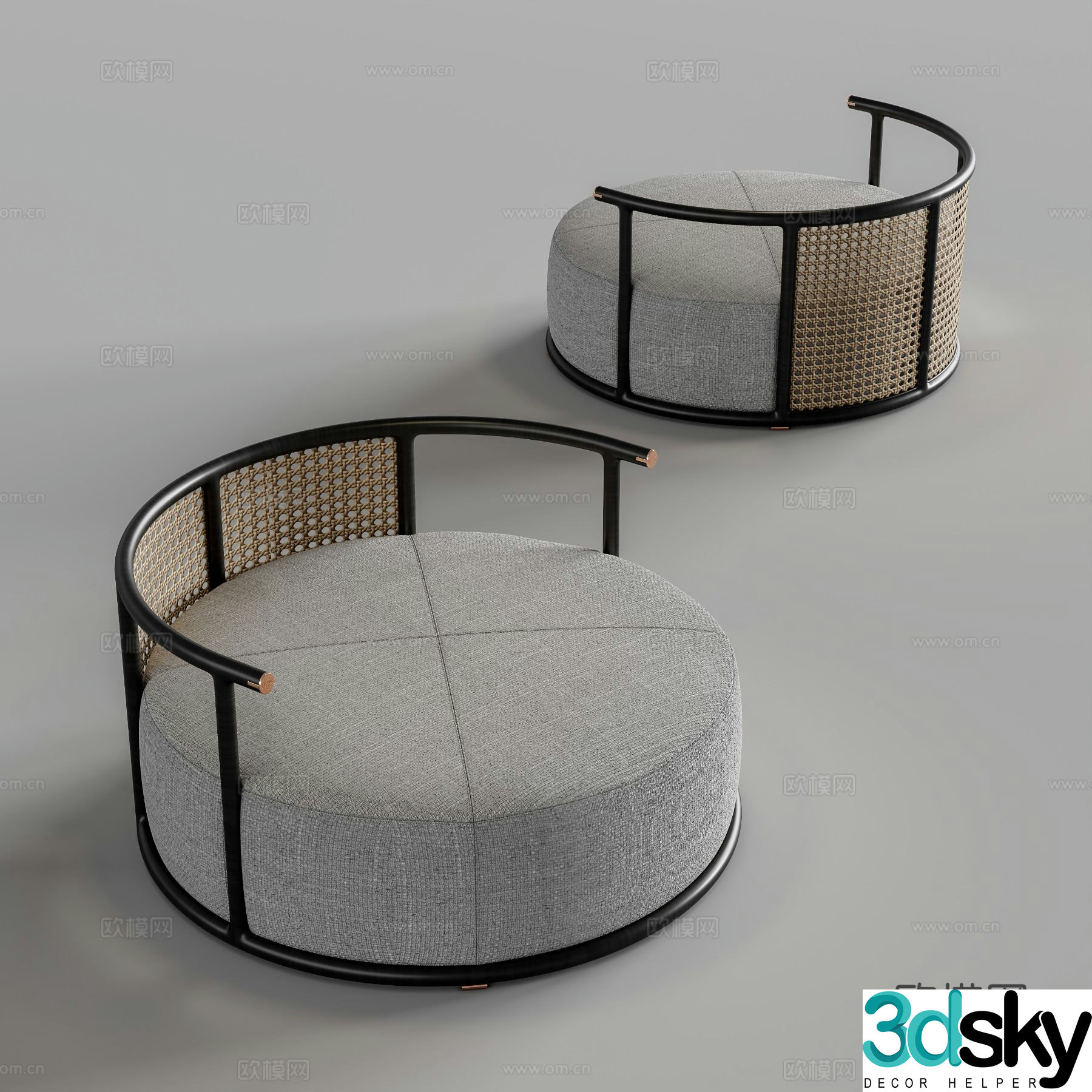 New Chinese style single sofa sofa stool 3d model