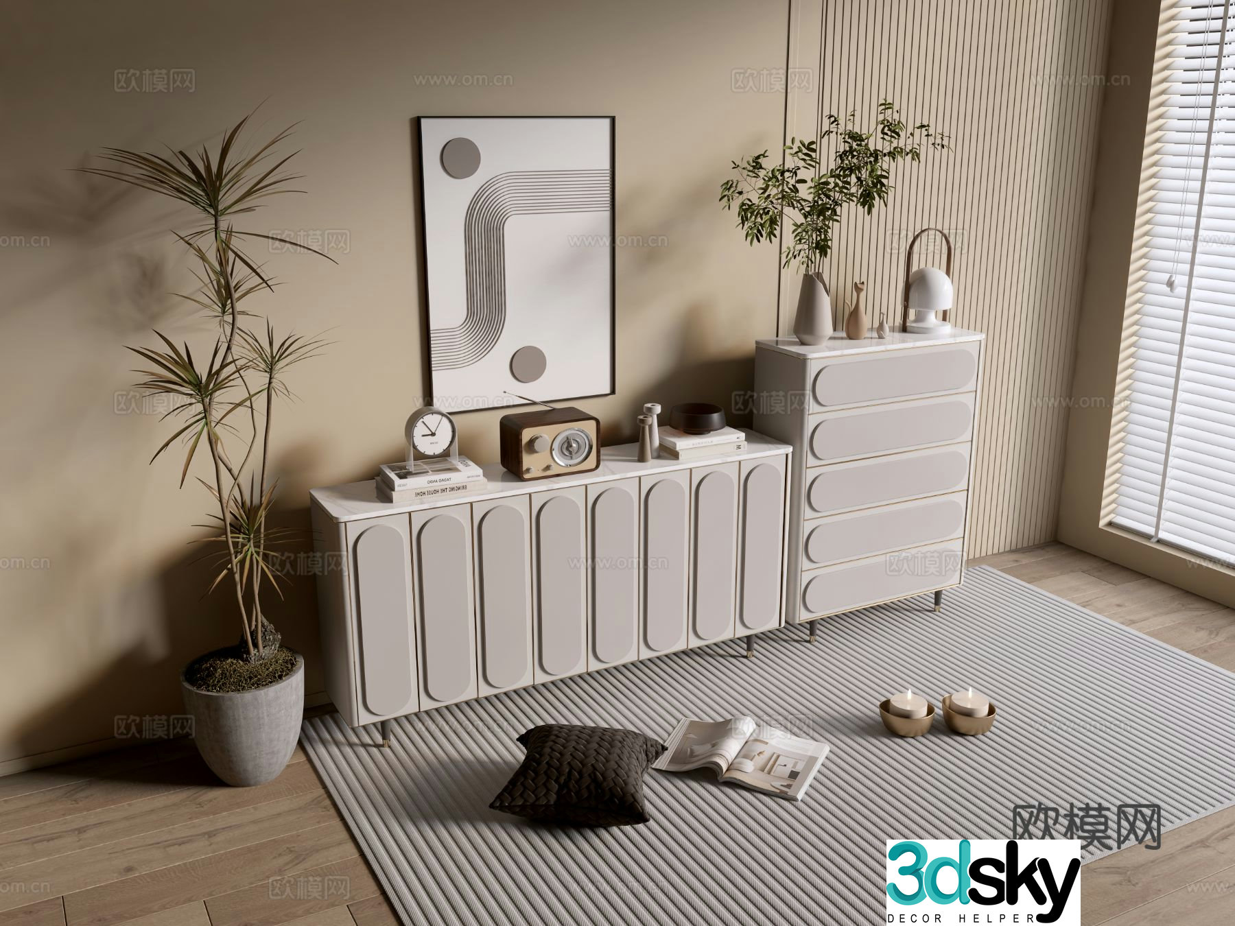 Cream style cabinet drawer cabinet entrance cabinet 3D model
