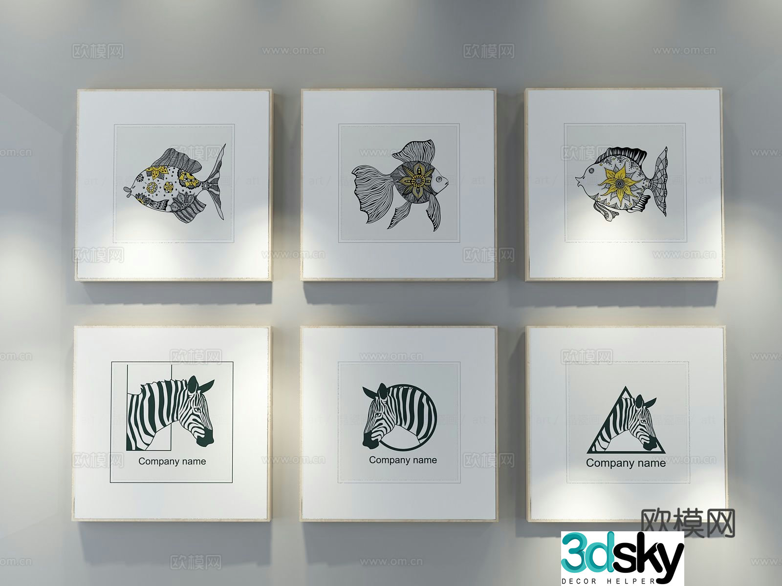 Nordic decorative painting art painting simple drawing hanging painting 3D model