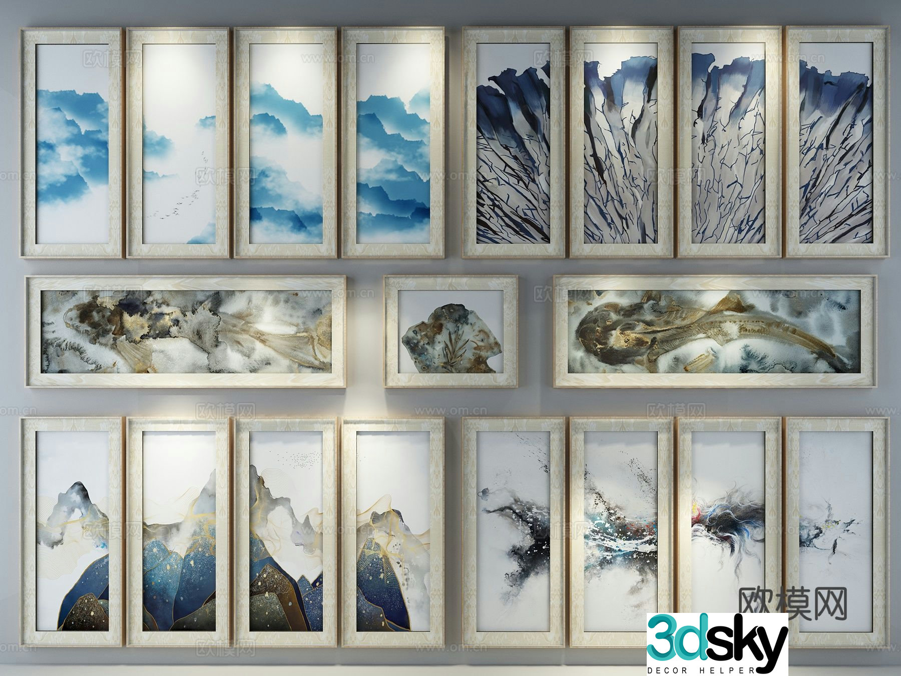 New Chinese style ink painting decorative painting 3D model