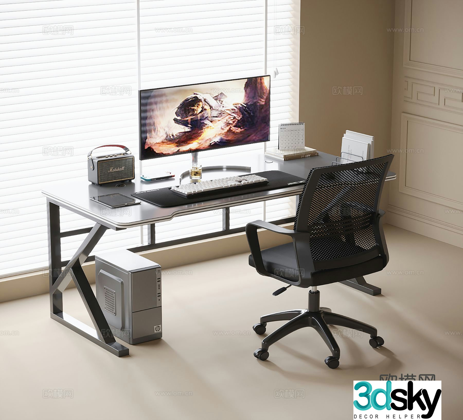 Modern desk computer desk 3d model