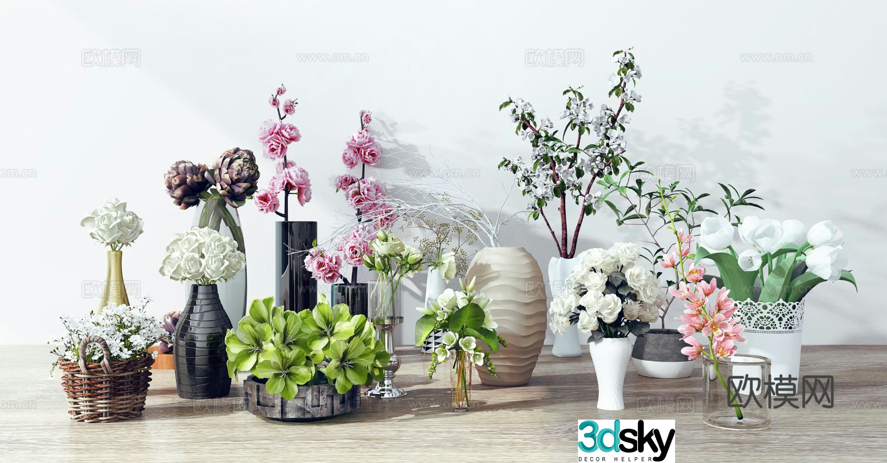 modern vase floral arrangement flower arrangement flowers 3d model