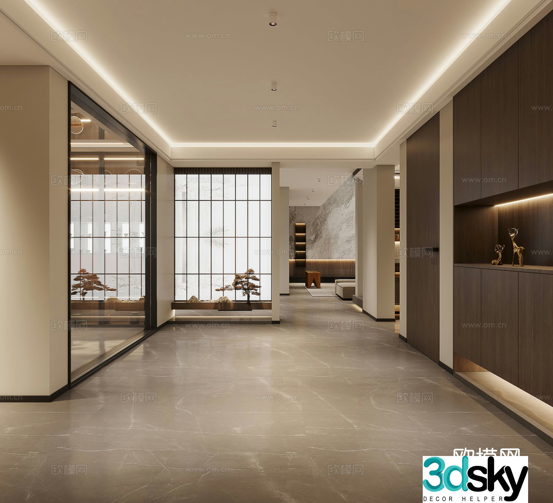 Modern villa aisle corridor wine cellar 3d model
