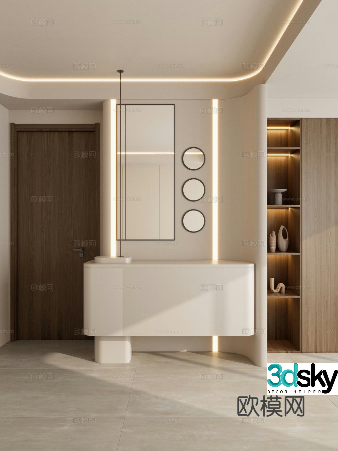Cream style entrance cabinet 3d model