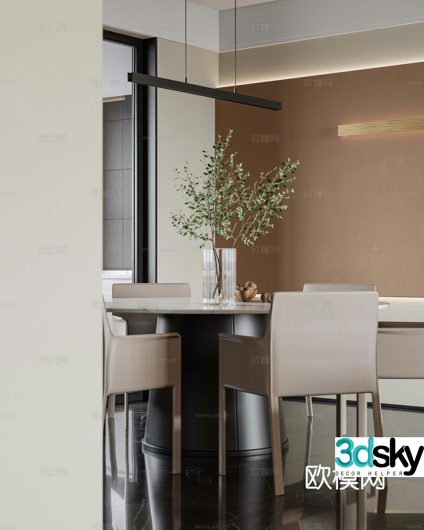 Modern dining table and chairs 3d model