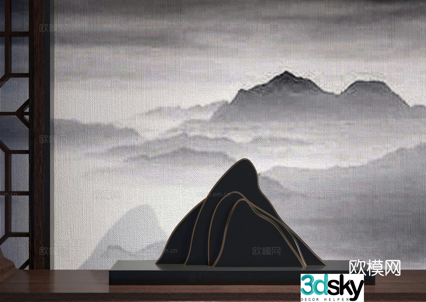 New Chinese-style sculpture mountain sculpture art ornament 3D model