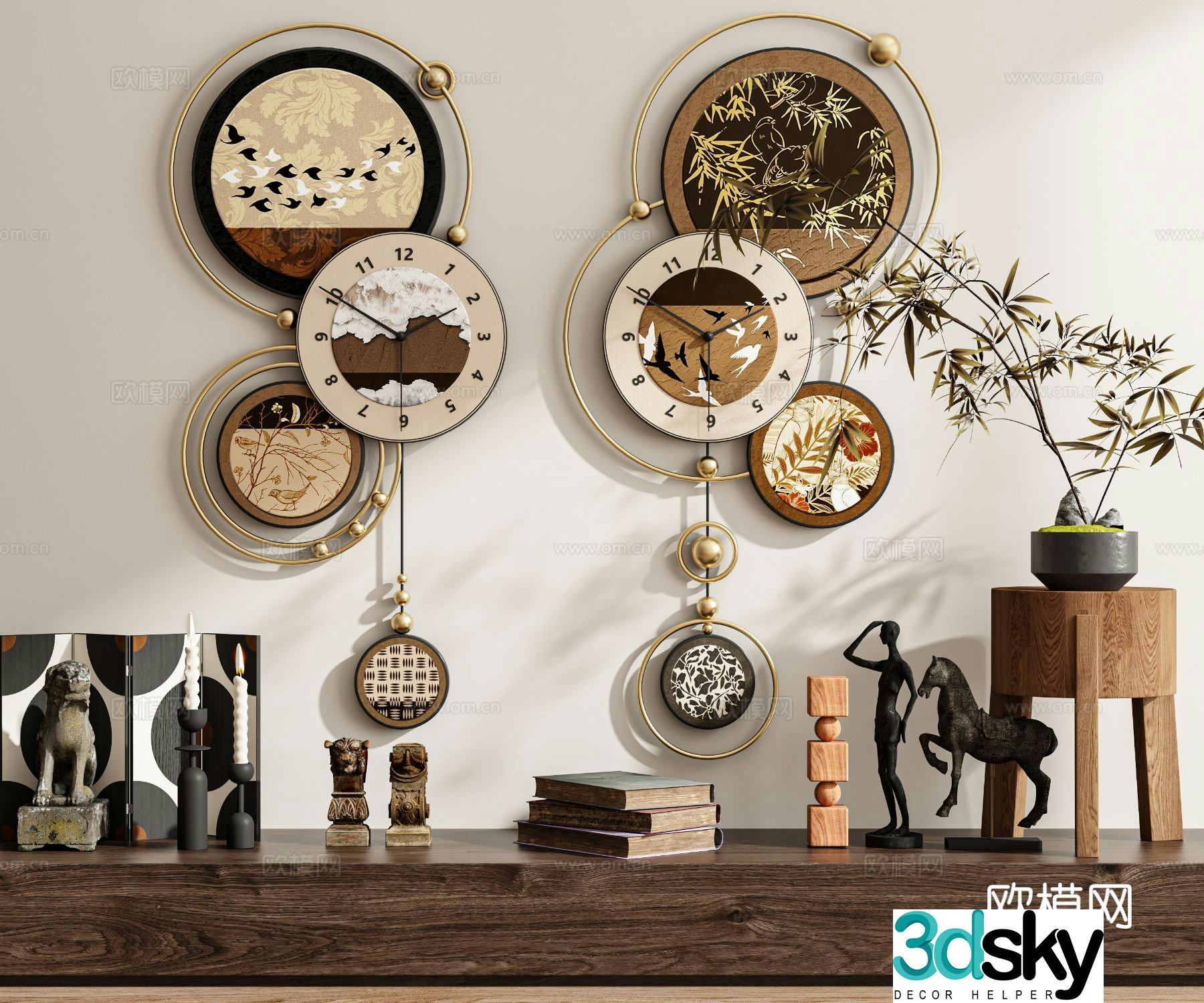 Medieval style clocks paintings wall clocks furnishings 3D model