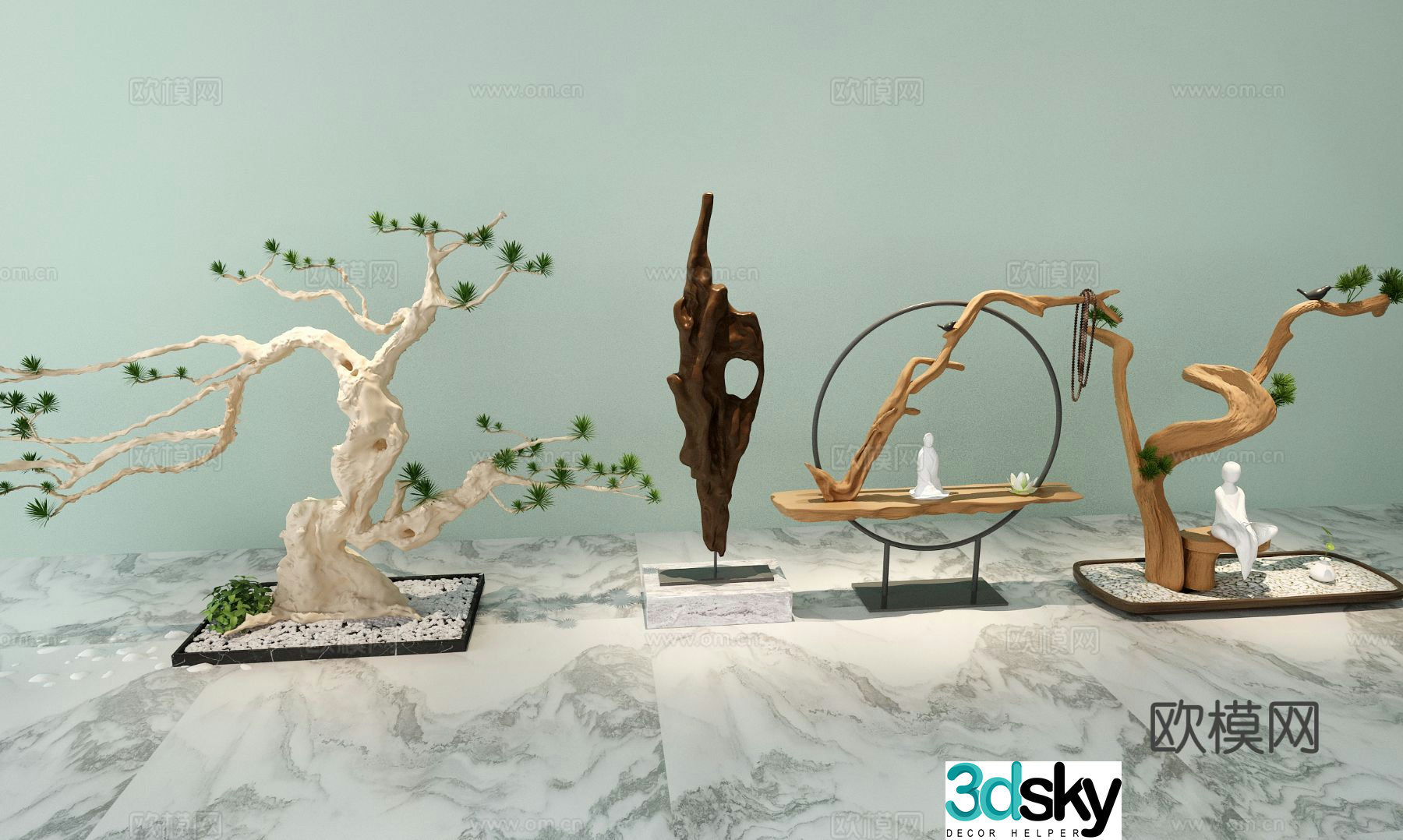 Chinese style root carving decorative ornaments 3D model