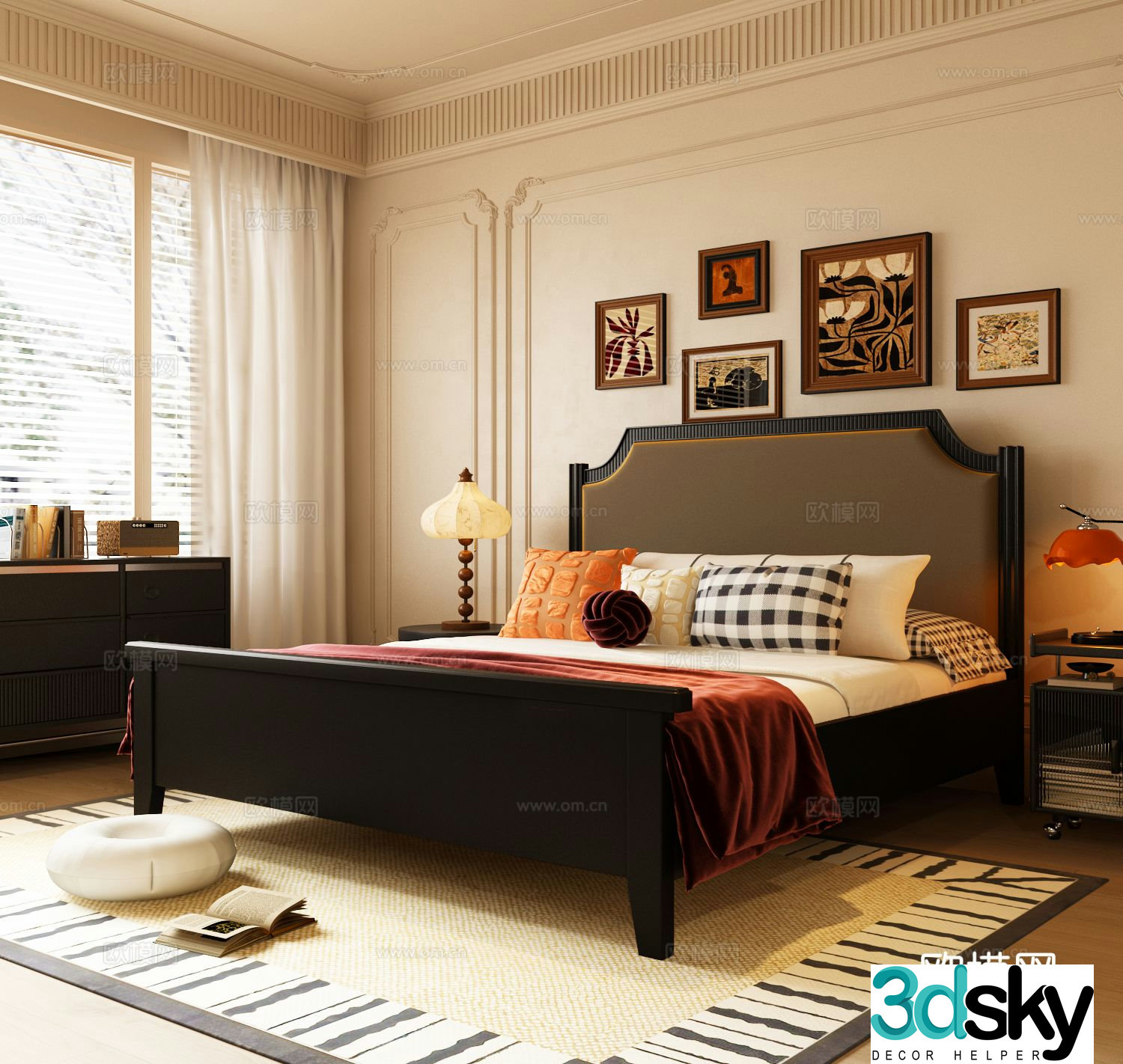 French double bed 3d model