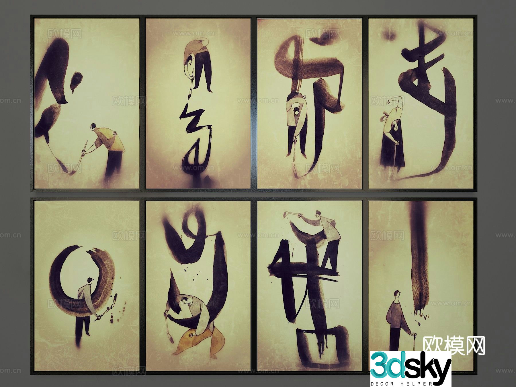 Modern art painting decorative figure 3d model