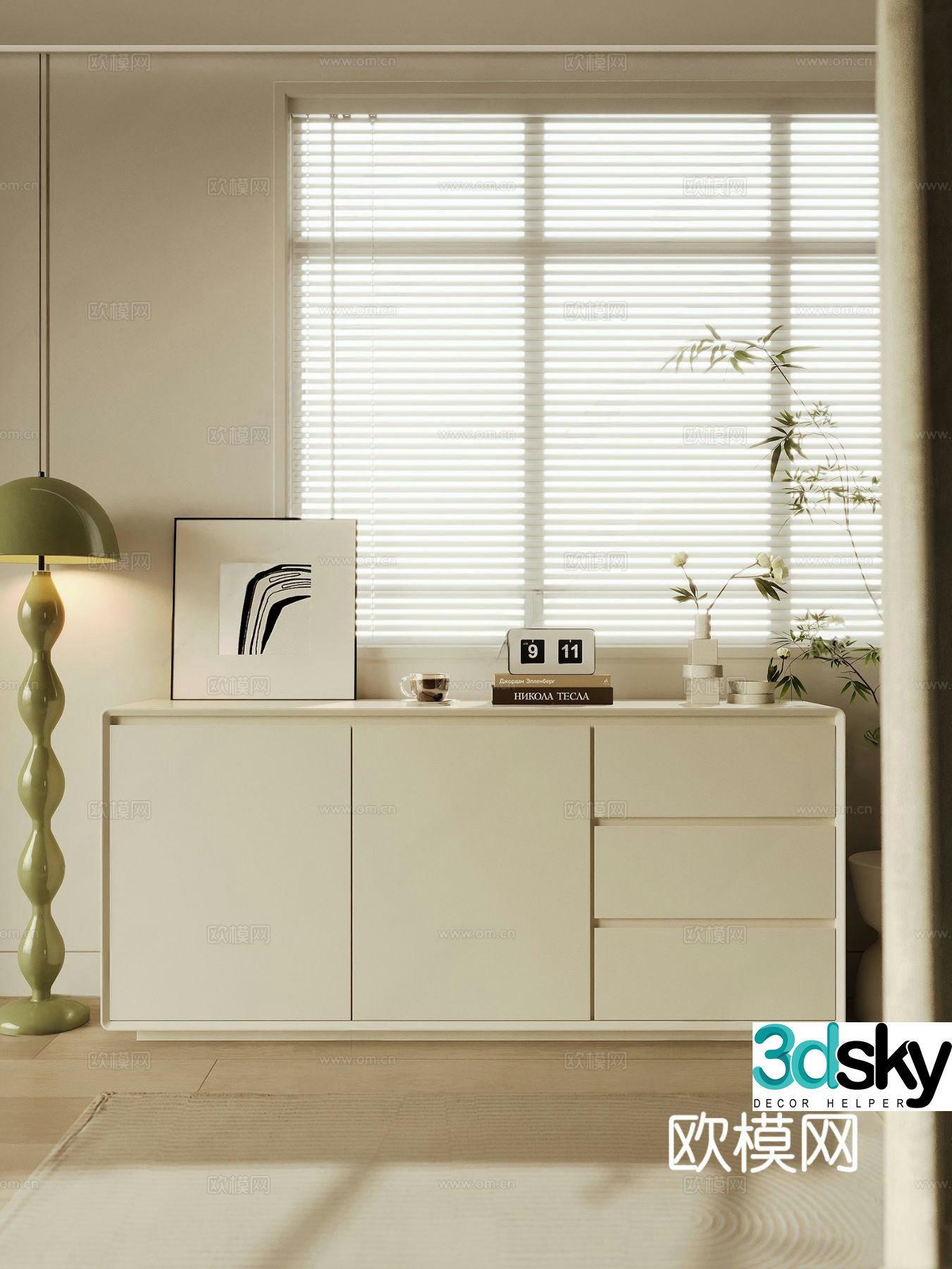 Cream style chest of drawers side cabinet 3d model