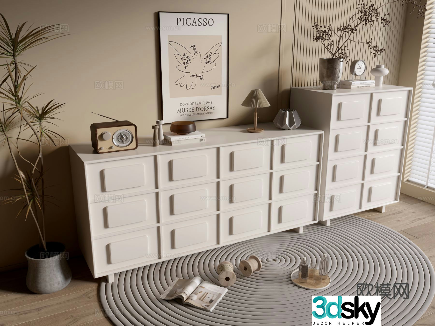 Cream style entrance cabinet 3d model