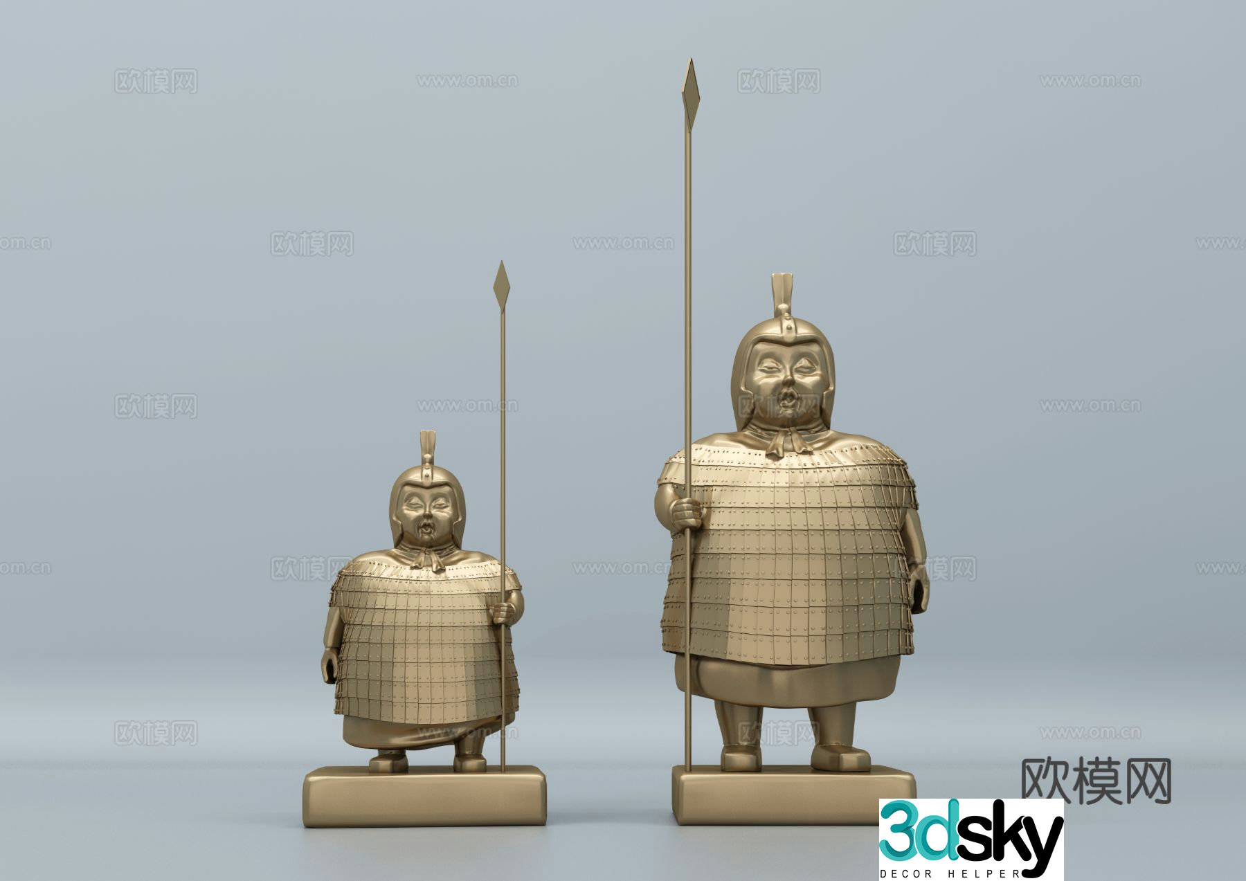 Chinese Terracotta Warriors and Horses Bronze Statue Ornaments Sculpture 3D Model