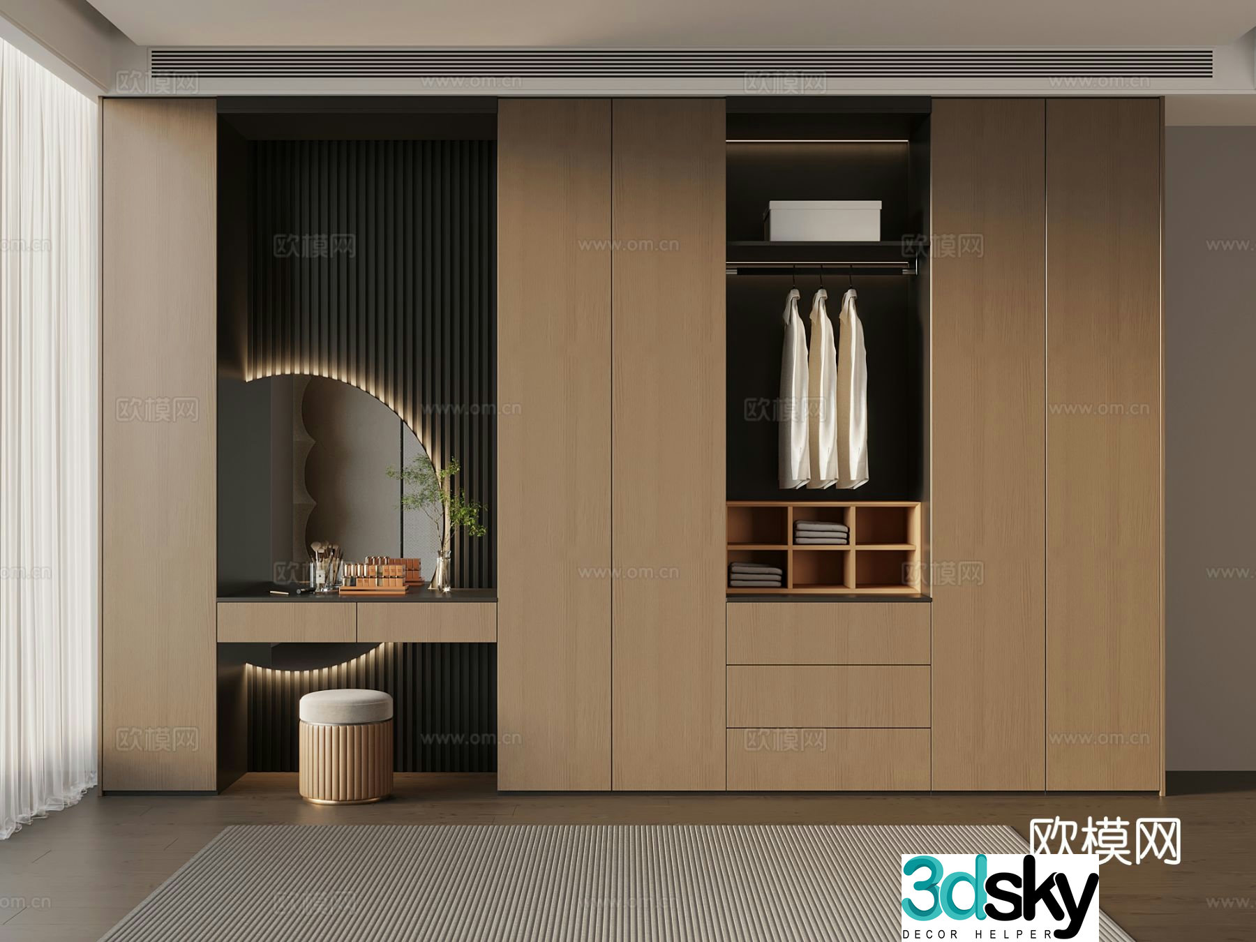 Italian minimalist integrated wardrobe 3D model