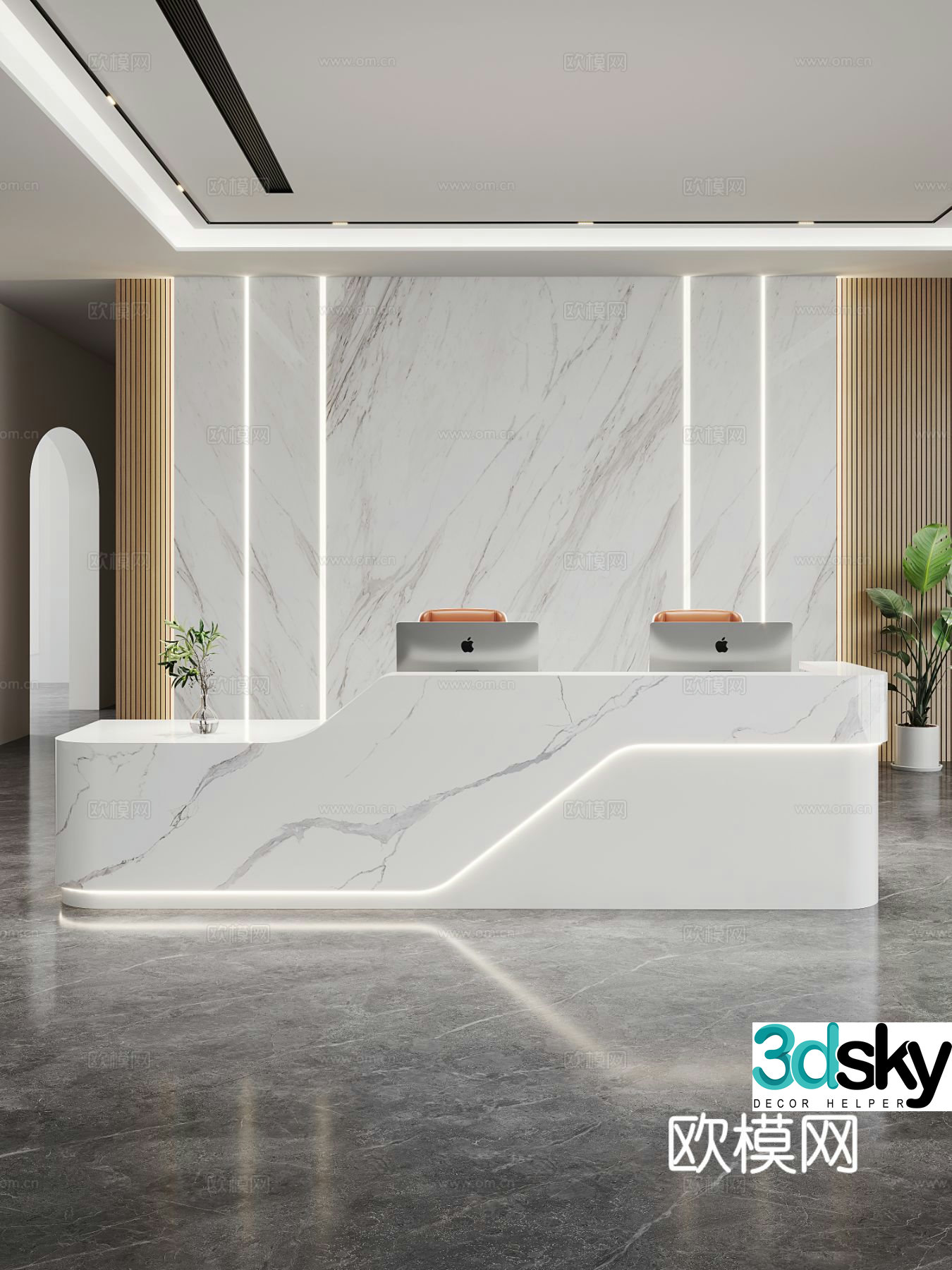 Modern office front desk information desk 3d model