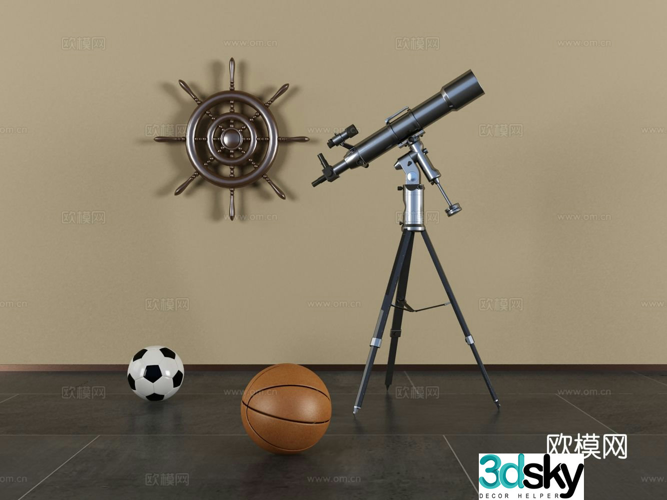 astronomical telescope rudder football basketball 3d model