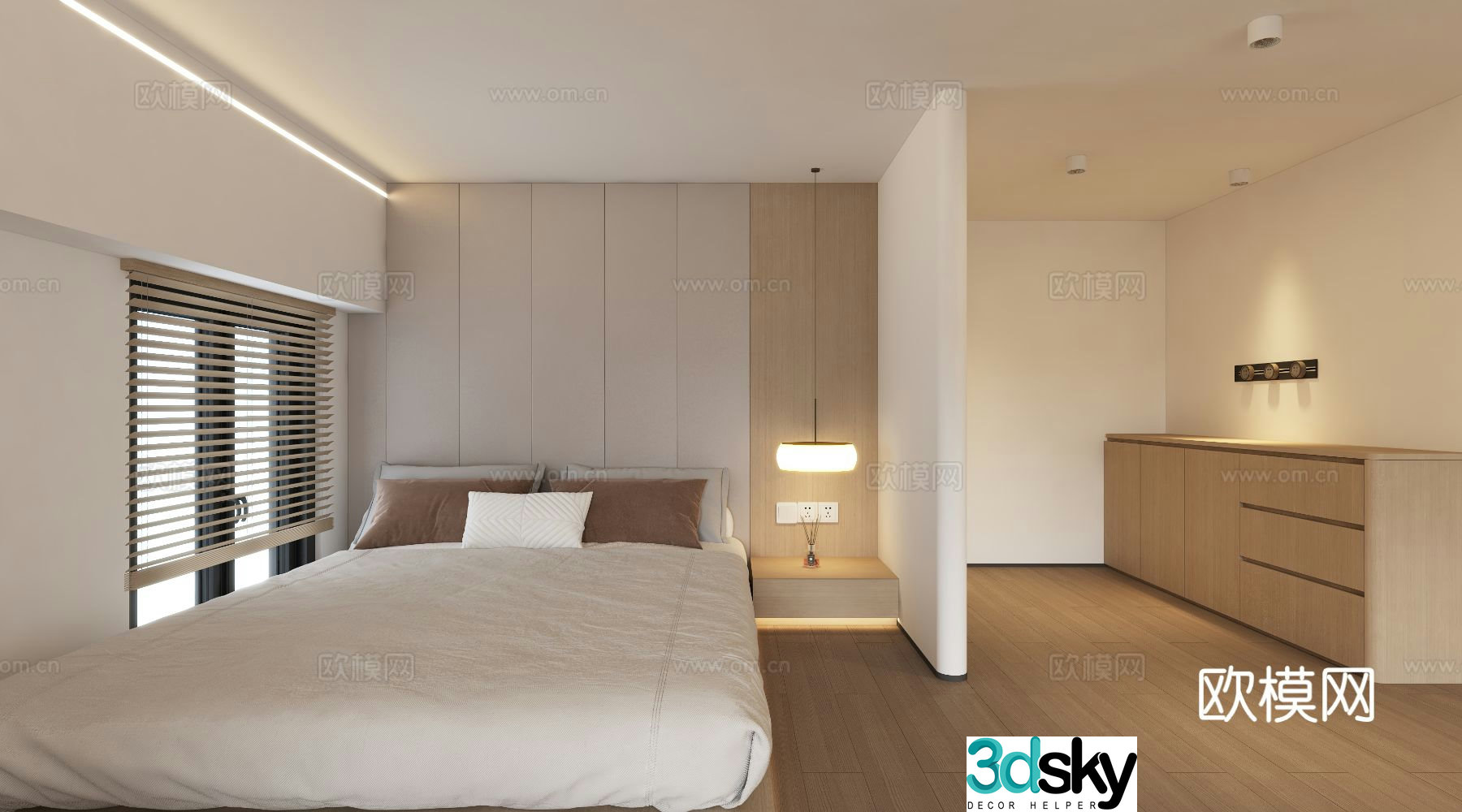 Modern loft bedroom study 3d model