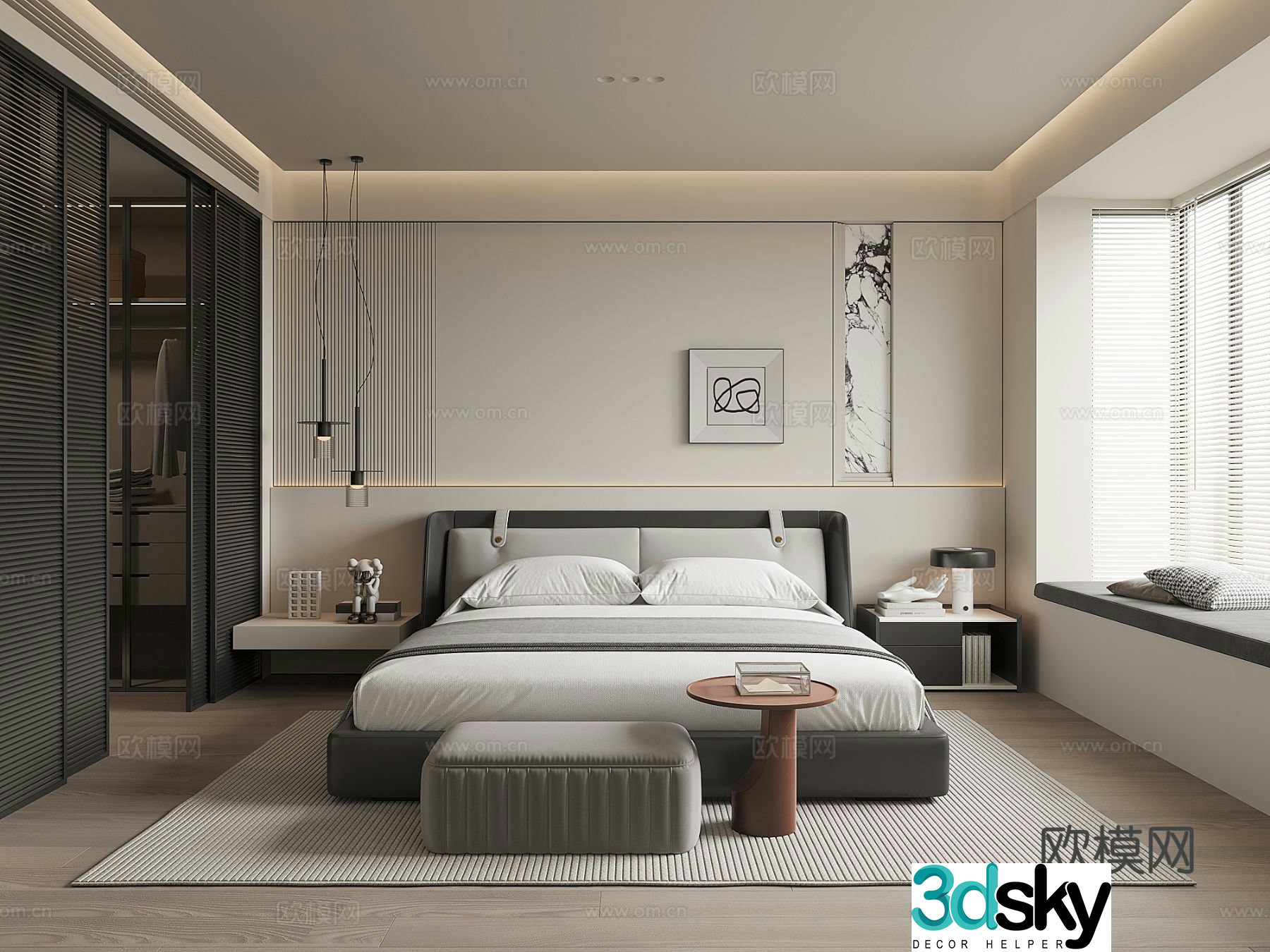 Advanced gray bedroom master bedroom 3d model