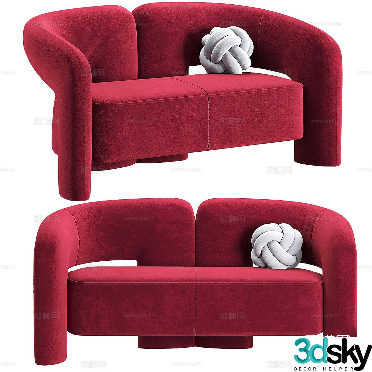Modern red sofa double sofa 3d model