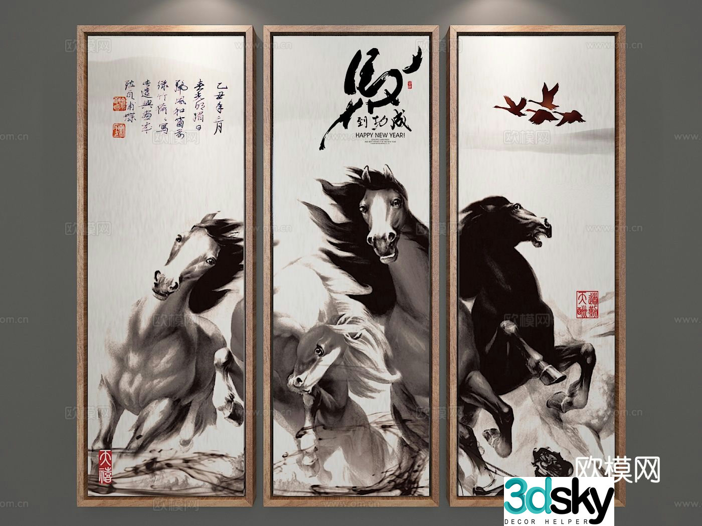 New Chinese style decorative painting horse hanging painting 3d model