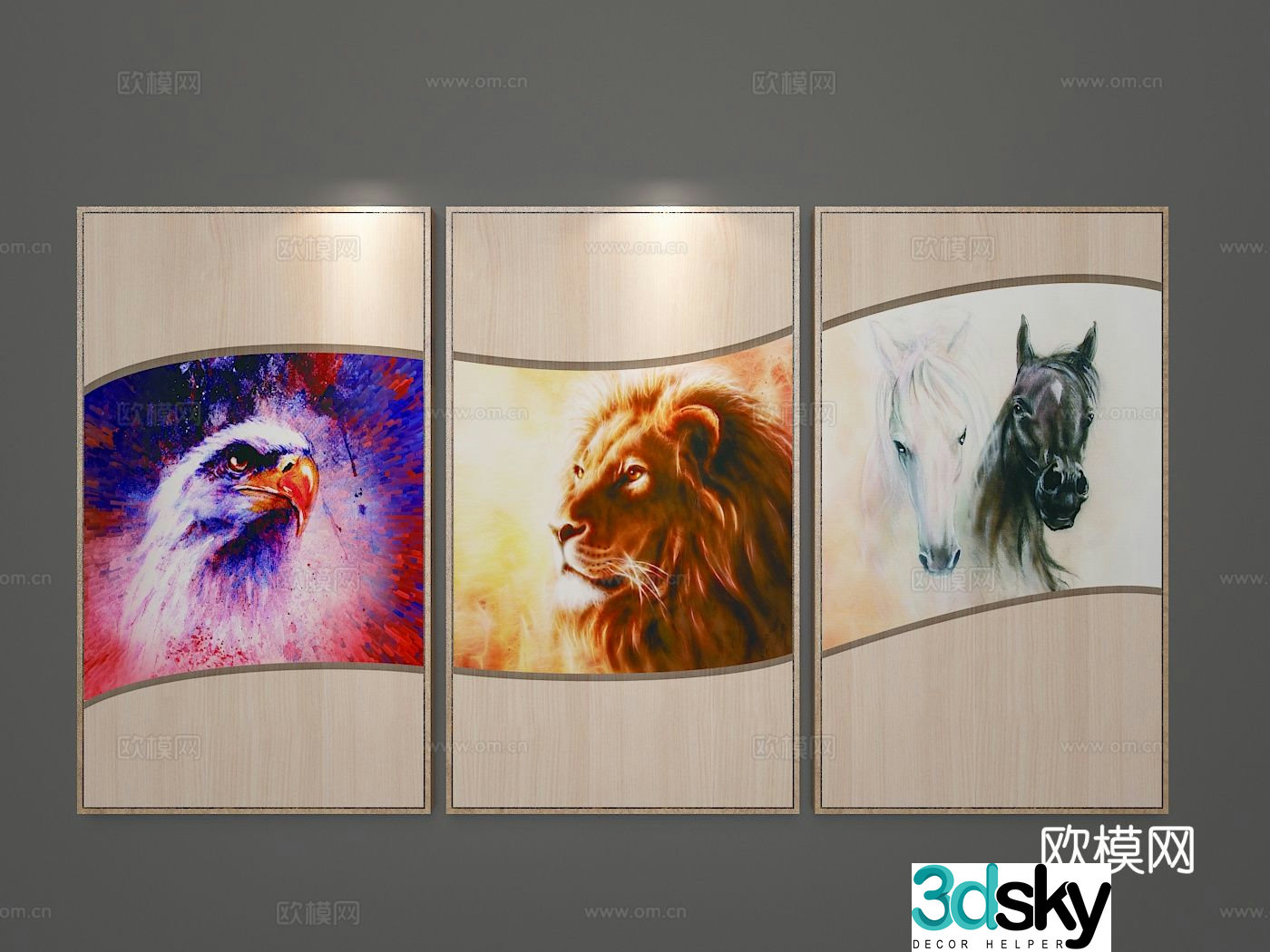 New Chinese style decorative painting animal hanging painting 3D model
