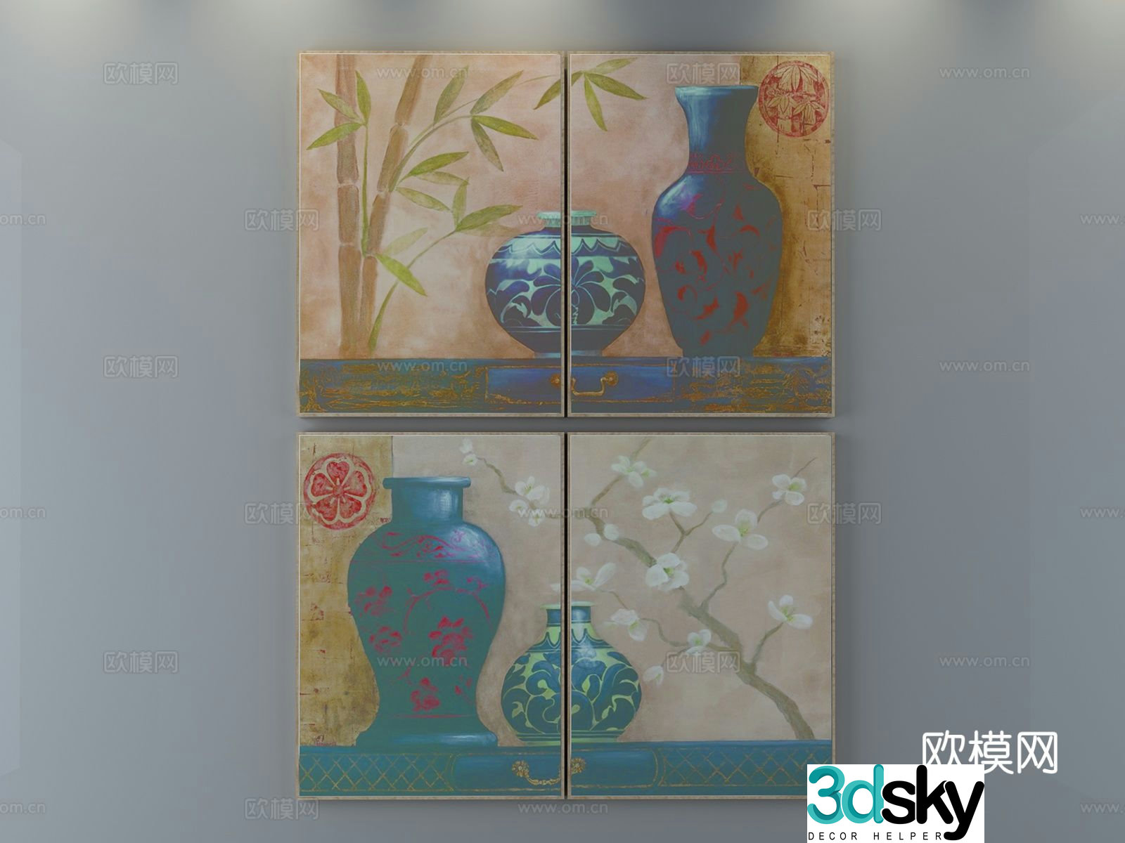 New Chinese style decorative painting art painting hanging painting 3d model