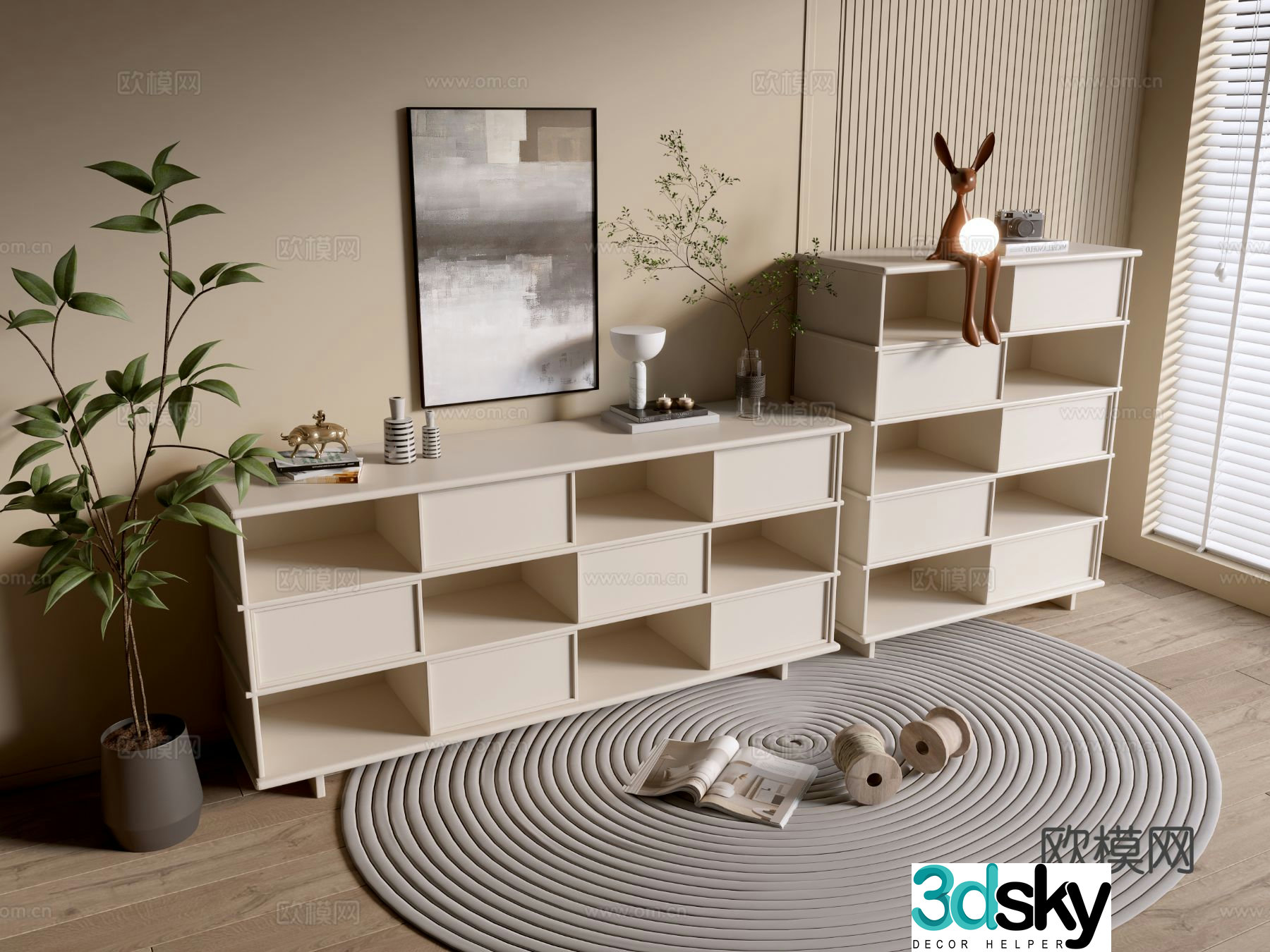 Cream style chest of drawers side cabinet 3d model
