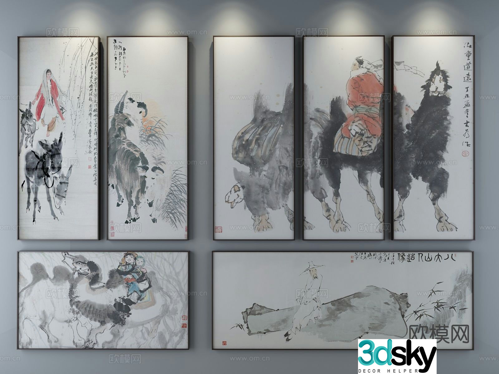 New Chinese style ink painting decorative painting 3D model