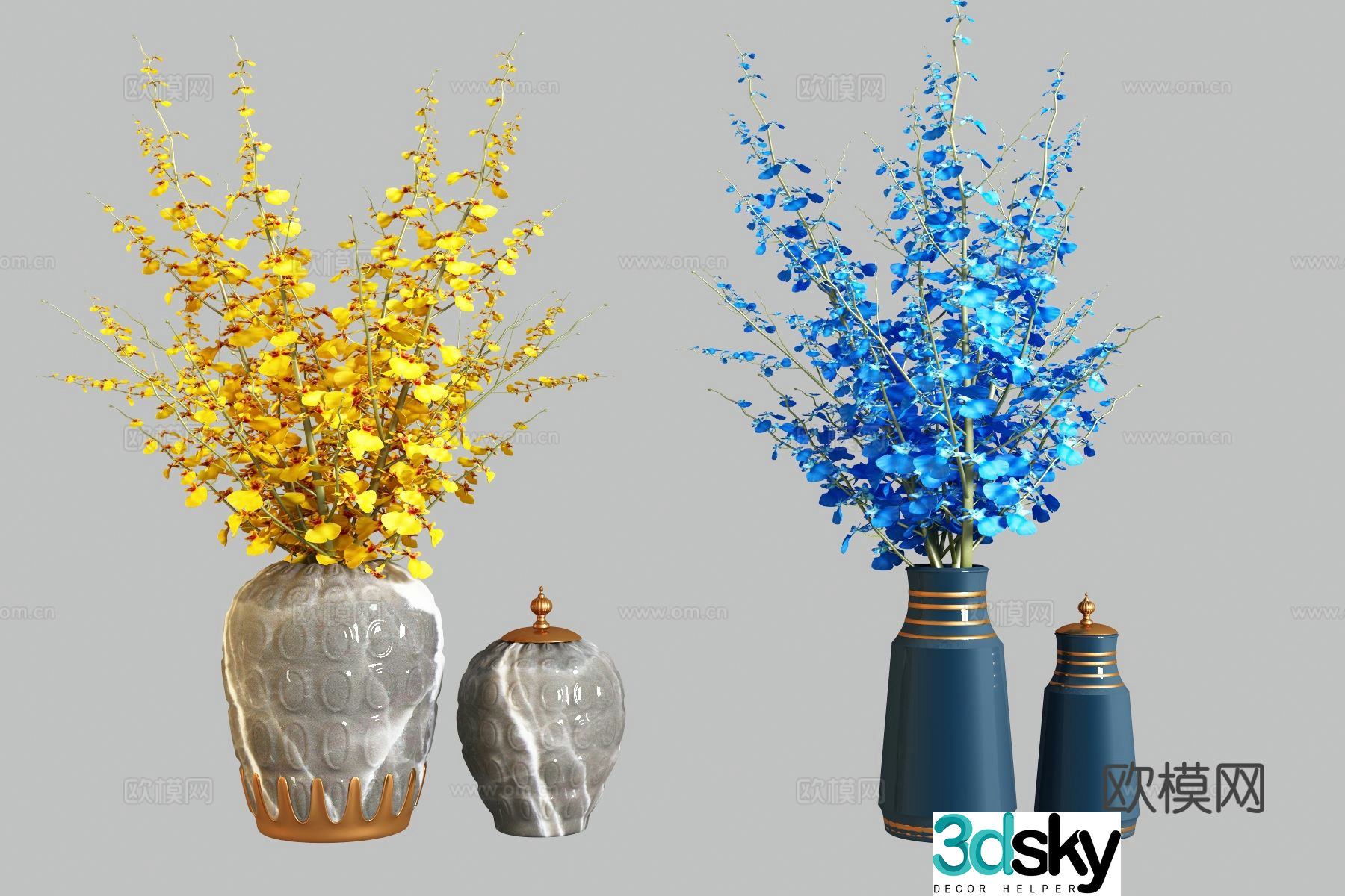 modern vase dancing orchid yellow flower blue flower 3d model