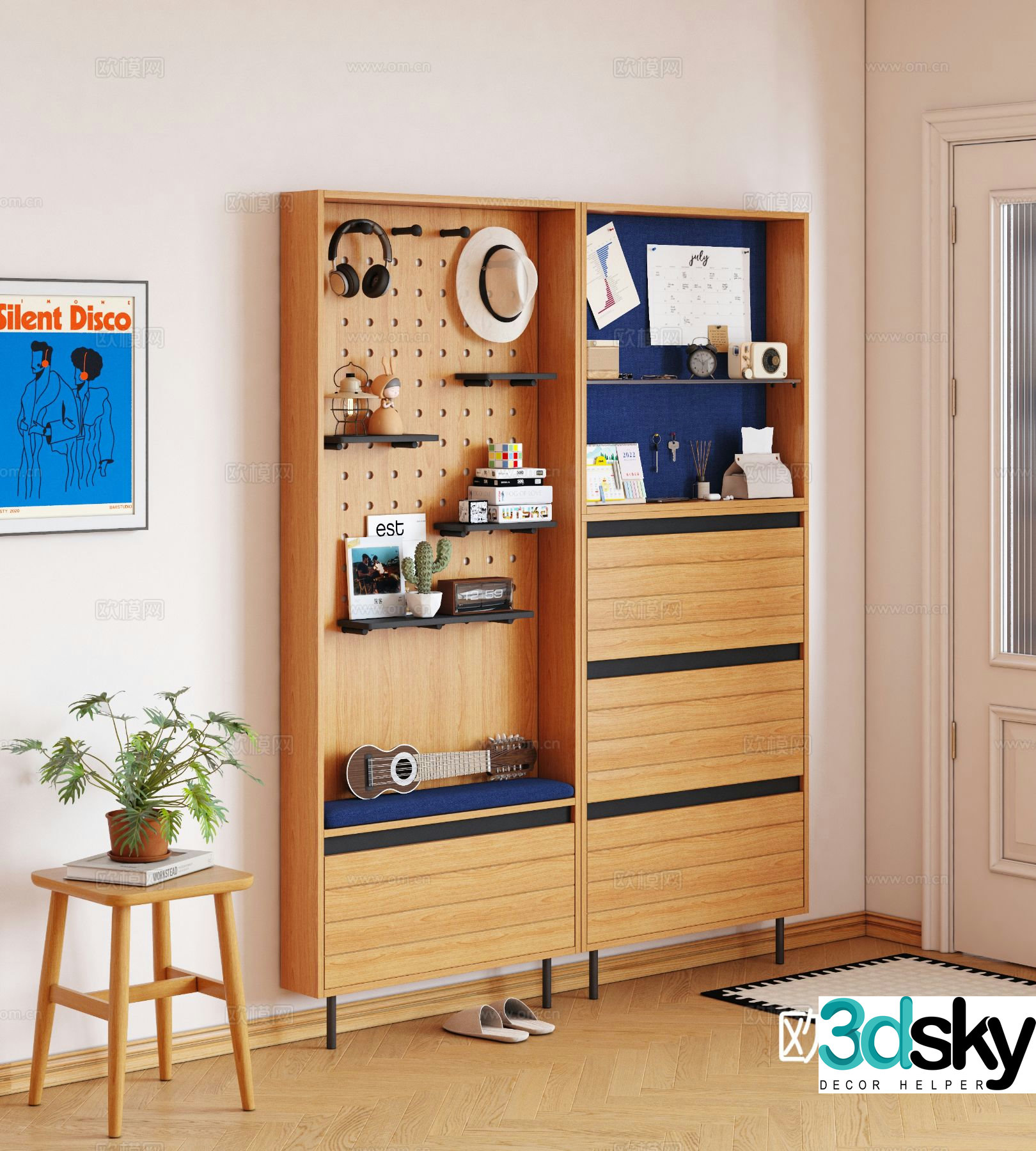 Log style shoe cabinet 3D model