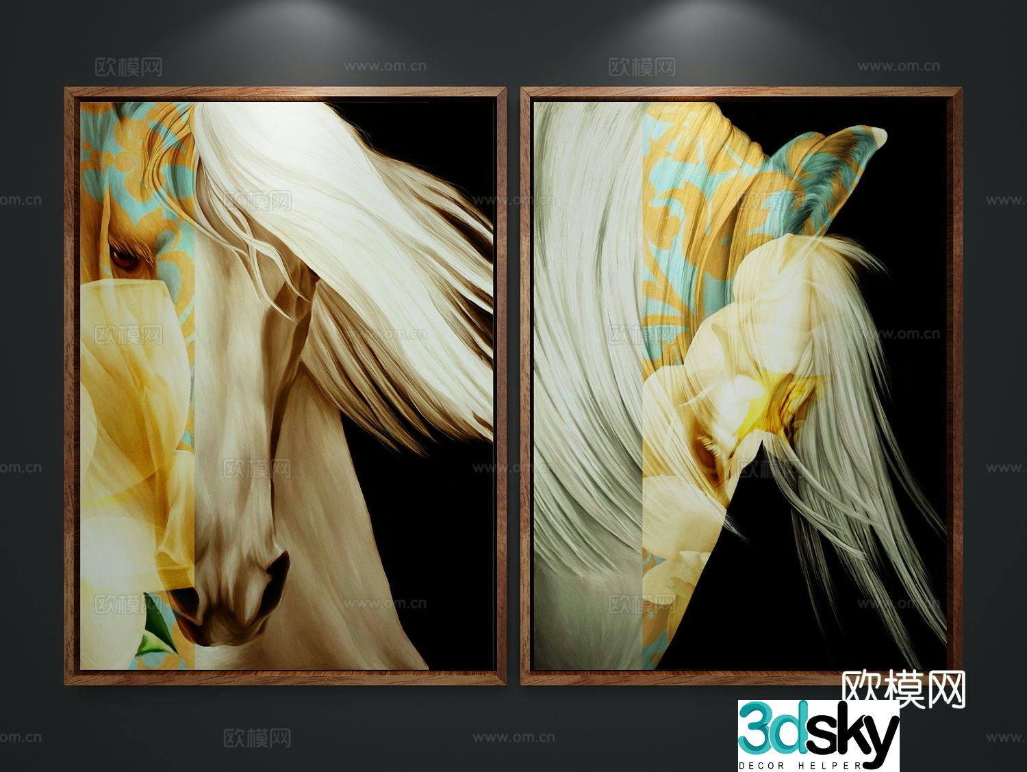 Simple European decorative painting art painting horse hanging painting 3D model