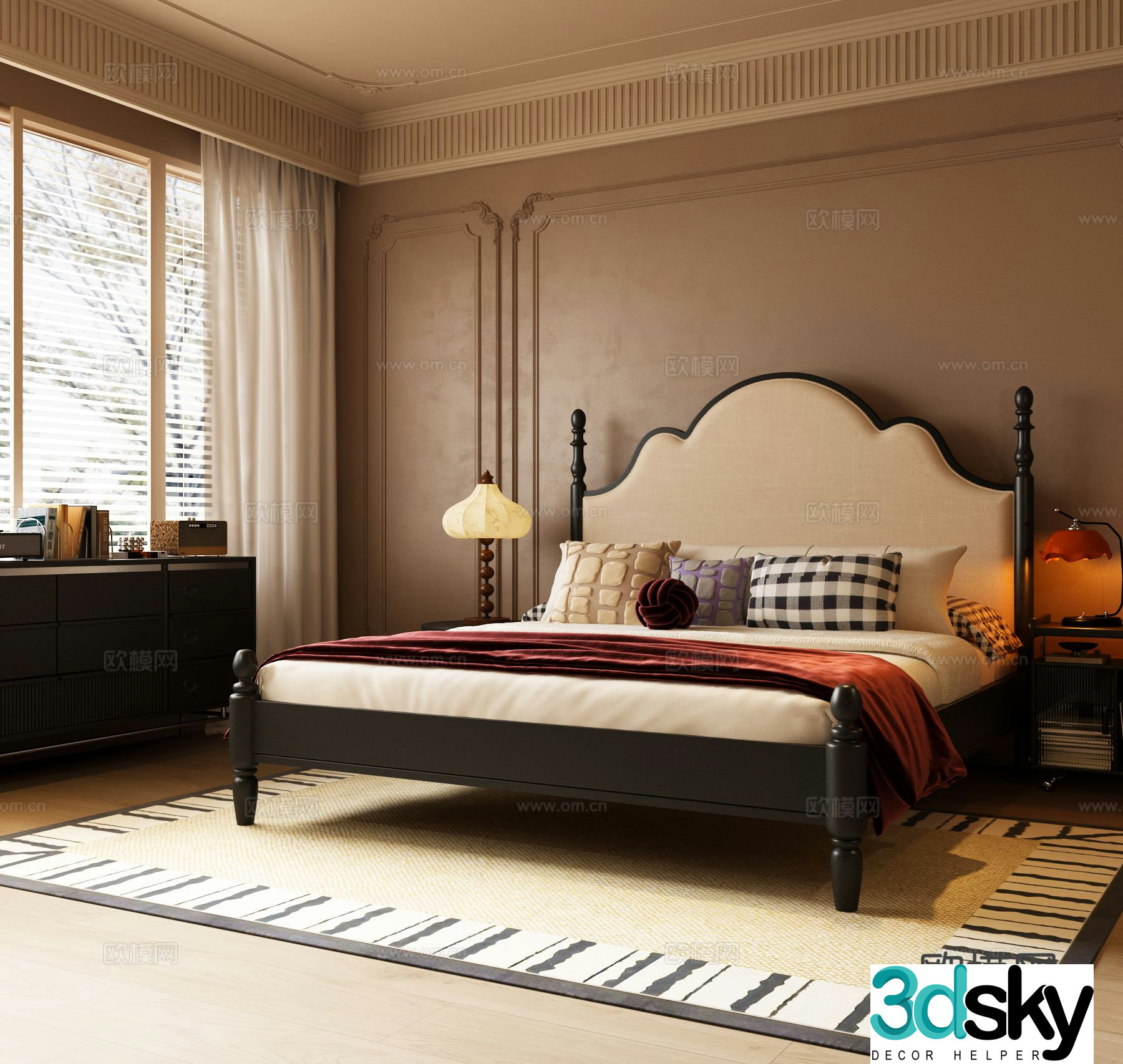 French double bed 3d model