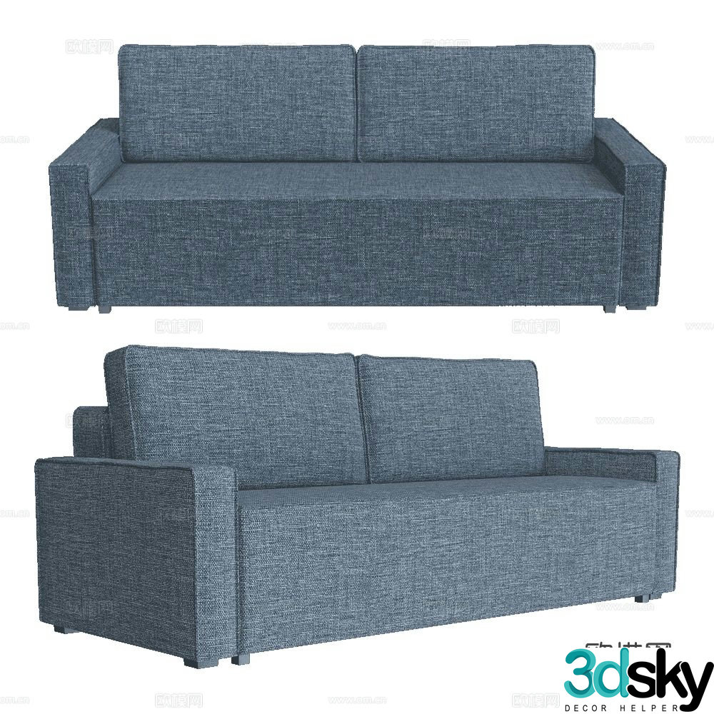 Scandic double sofa tofu block sofa 3d model