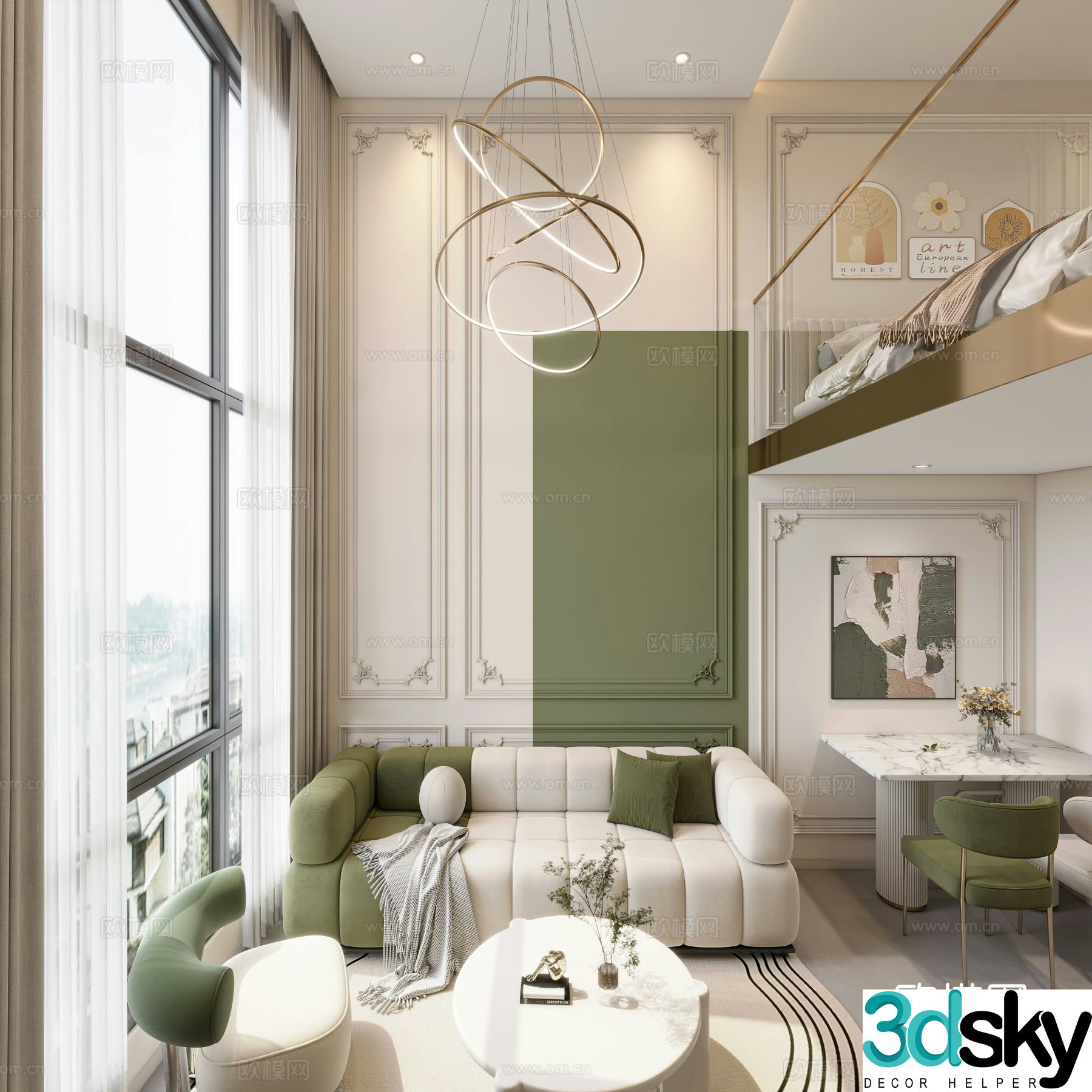 French style loft apartment 3d model