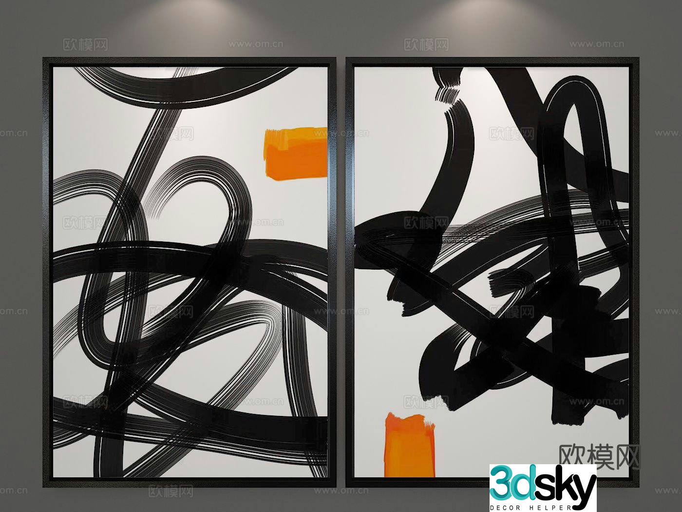 New Chinese style ink painting decorative pattern 3D model