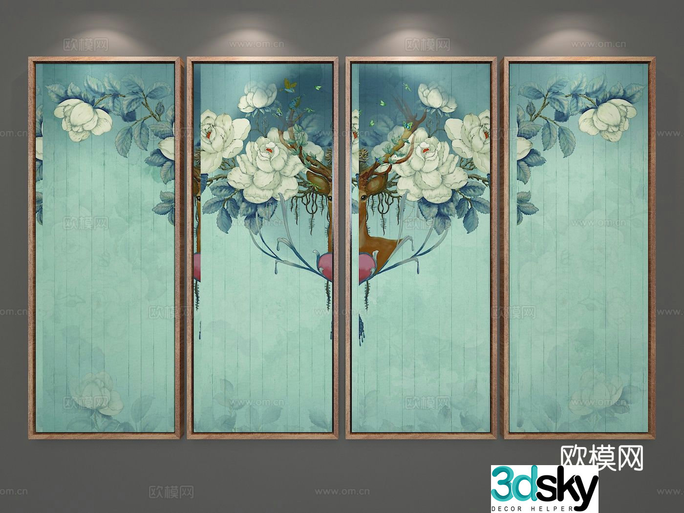 New Chinese style flower painting decorative painting 3d model