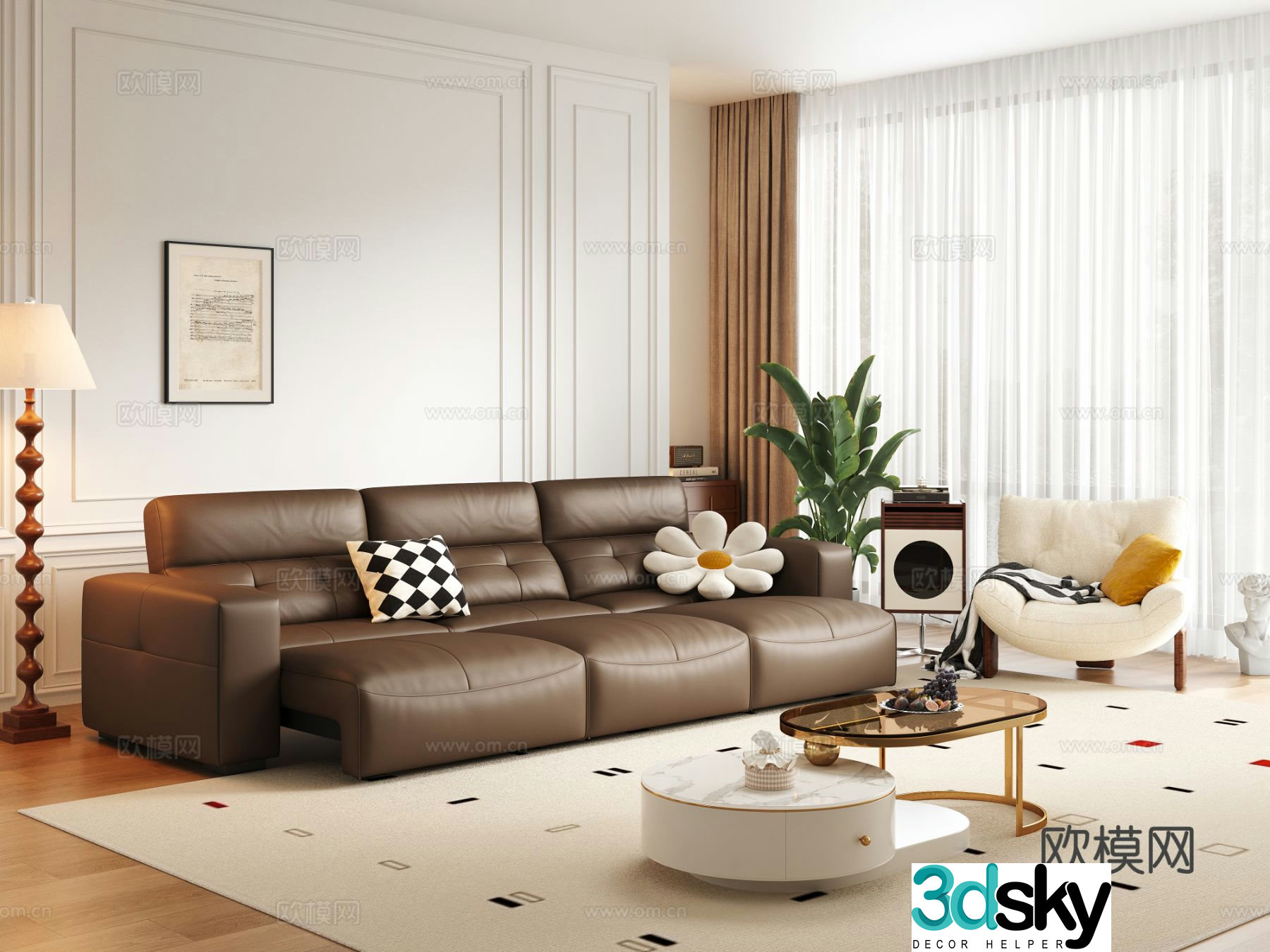 French sectional sofa 3d model