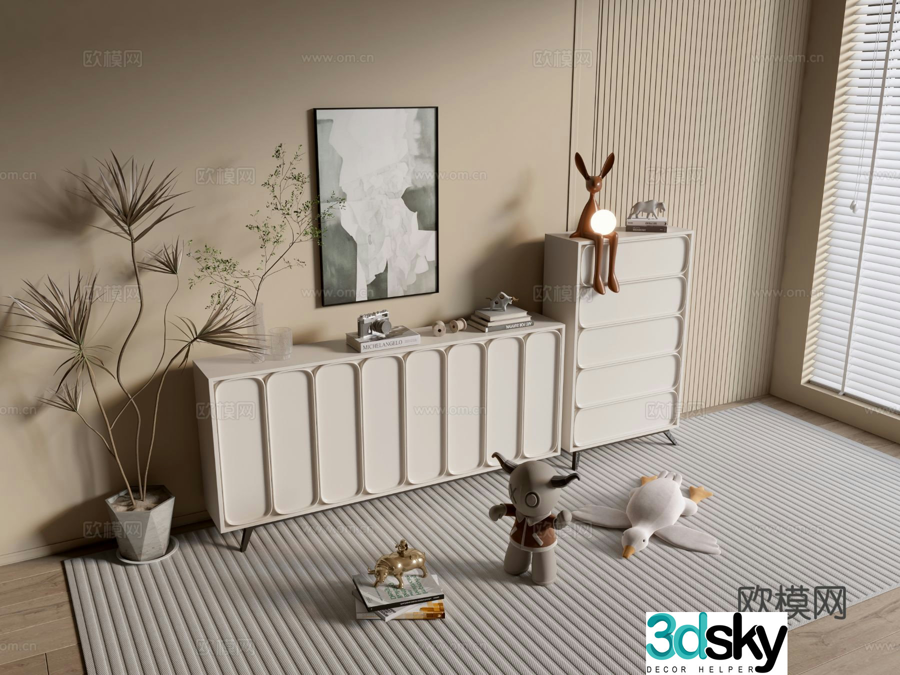 Cream style entrance cabinet side cabinet 3D model