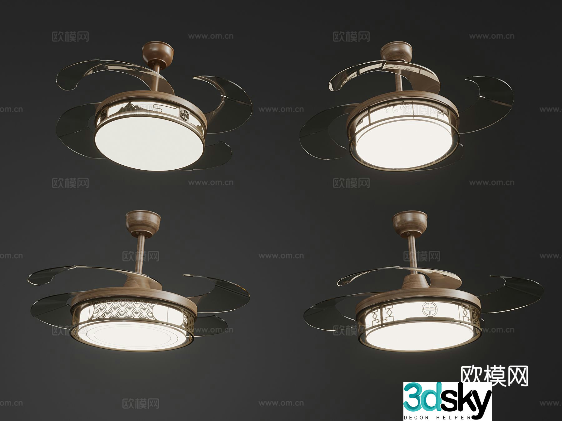Medieval style ceiling fan lamp fan lamp 3d model