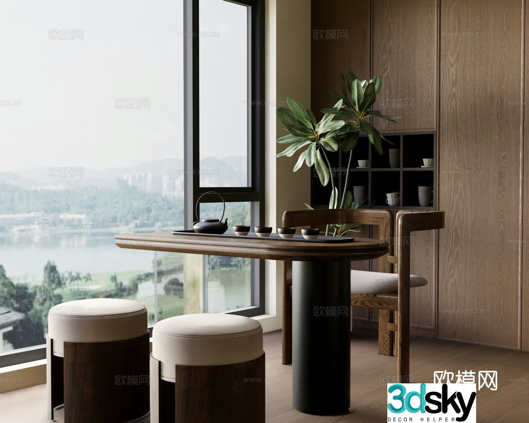Modern tea table and chairs tea table 3d model