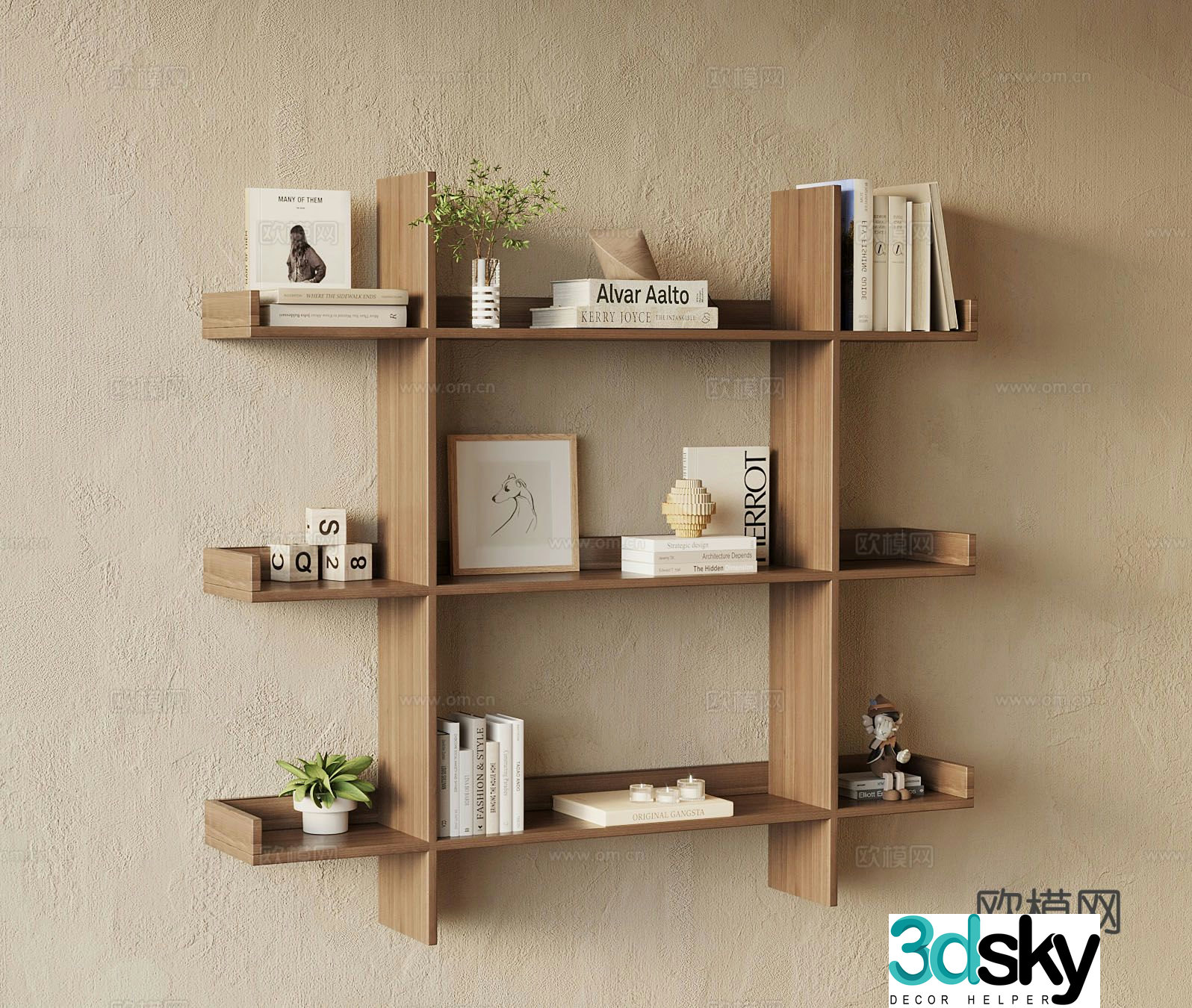 Wabi-sabi wall cabinet wall-mounted storage rack display rack 3D model