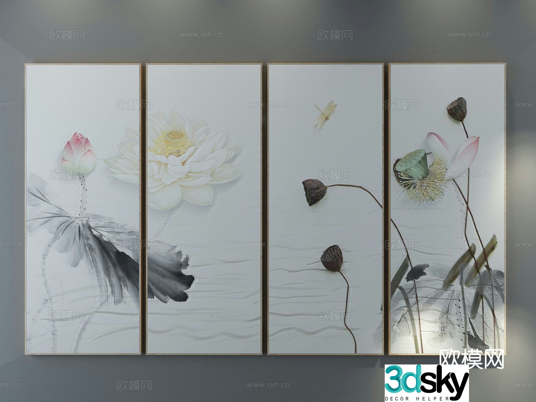 New Chinese style decorative painting lotus hanging painting 3D model