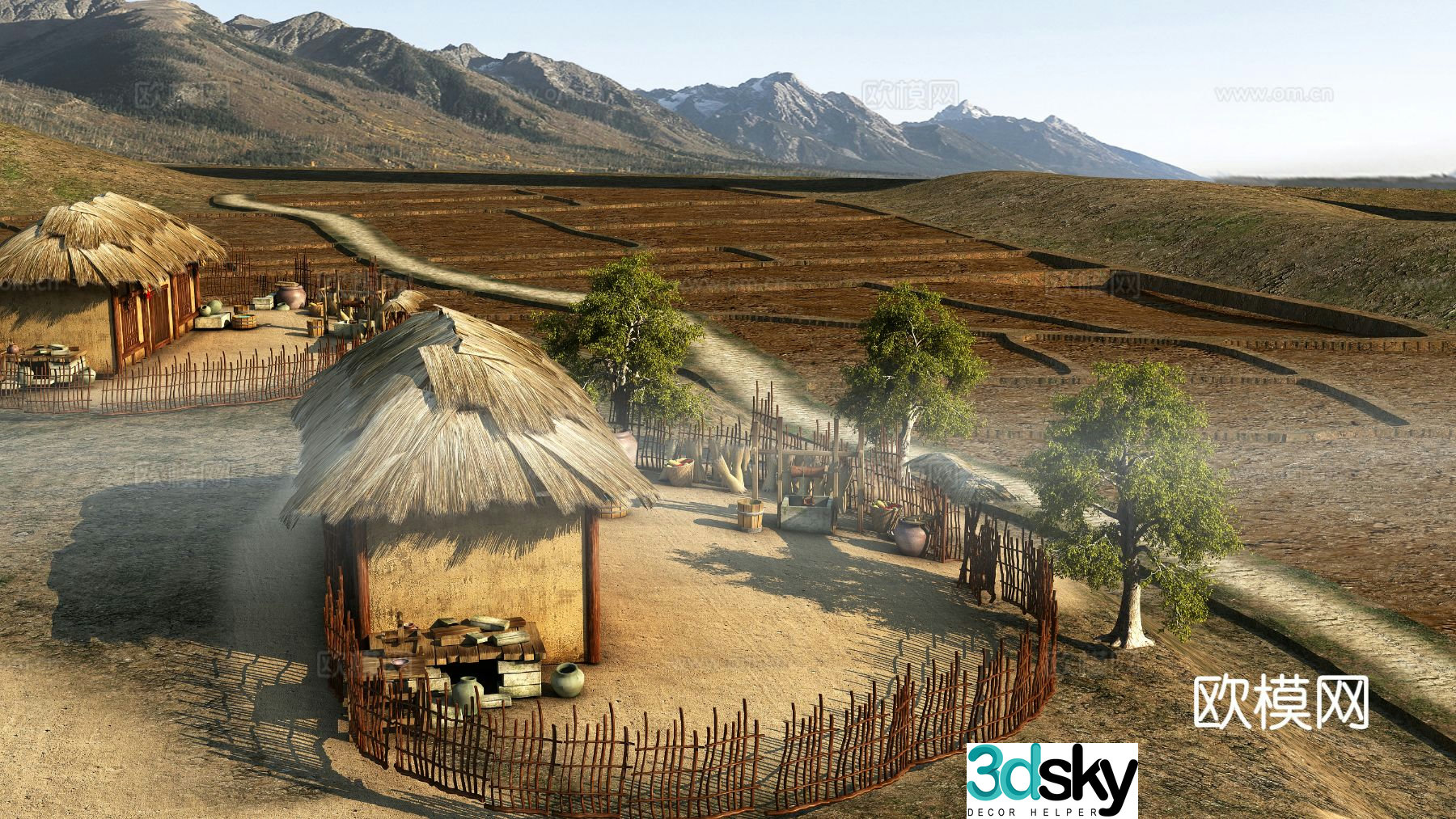 Pastoral Landscape Ancient Building Rural 3D Model