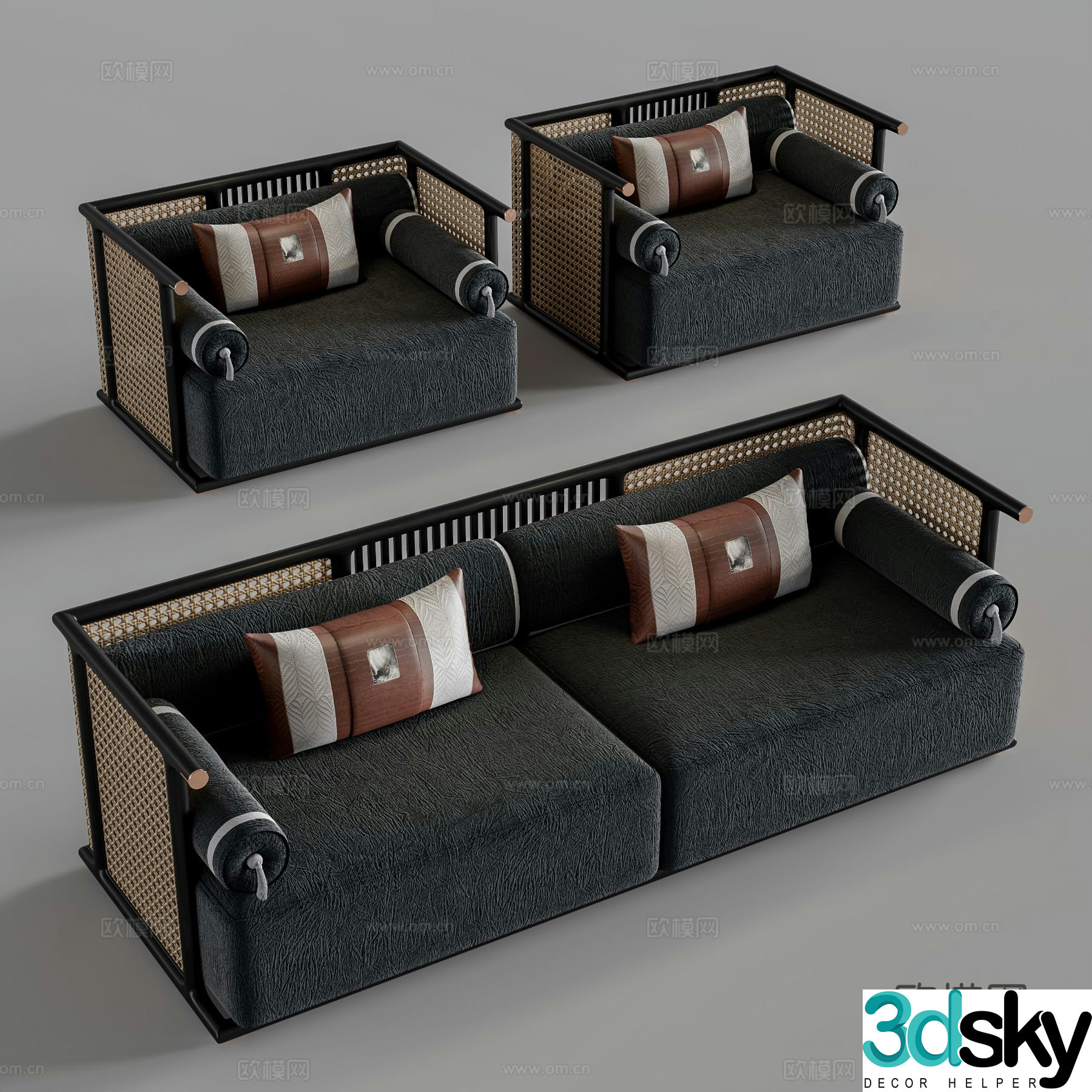 New Chinese style double sofa 3d model